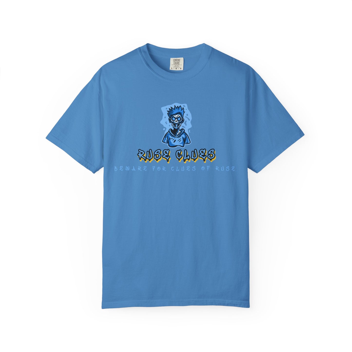 Unisex Garment-Dyed T-shirt with 'Ruse Clues™ ' Design - Casual Style for Everyday Wear, Perfect Gift for Music Lovers, Summer Vibe, Graphic Tee