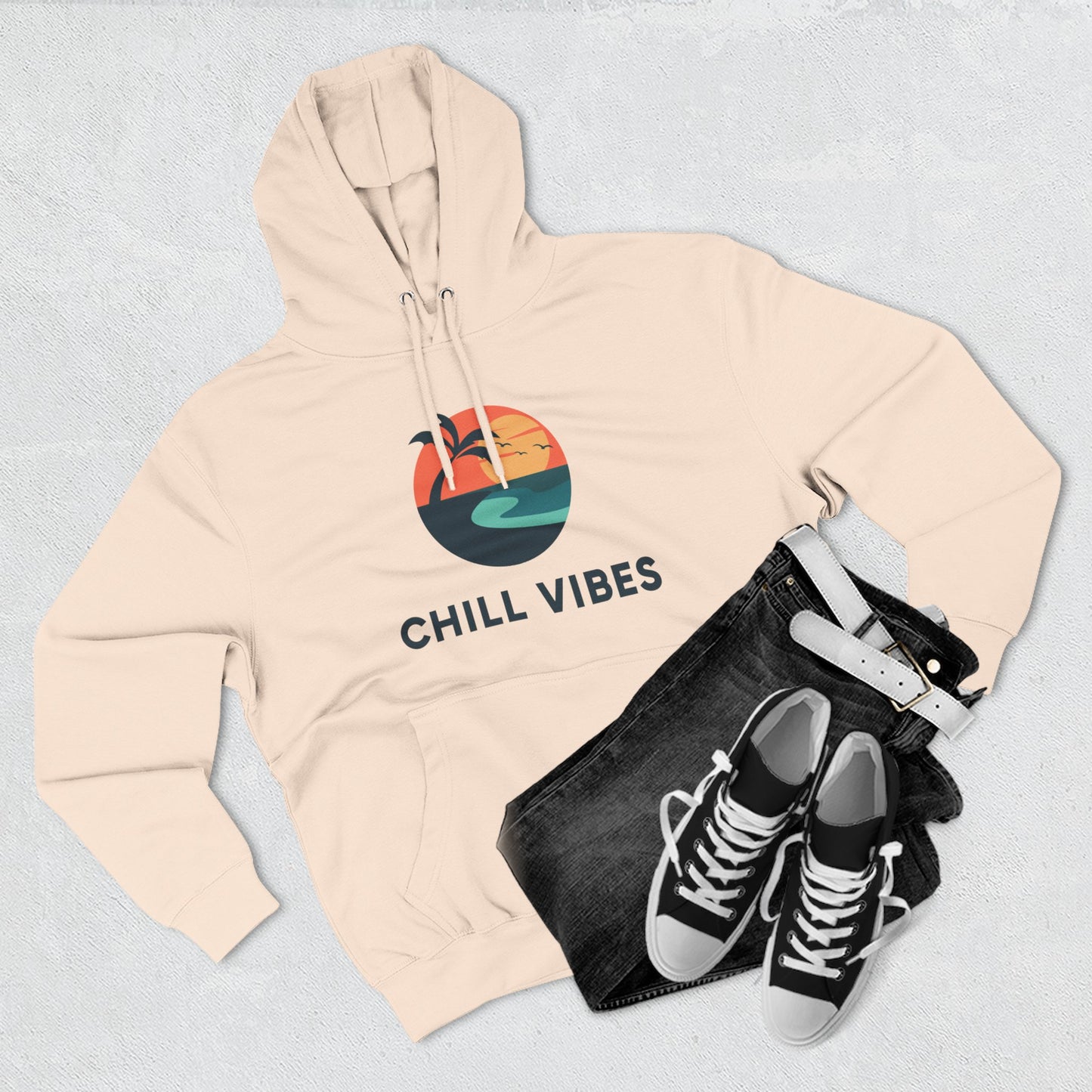 Chill Vibes Fleece Hoodie | Cozy Sweatshirt for Relaxed Days, Perfect Gift for Beach Lovers, Summer Nights, Casual Wear, Travel