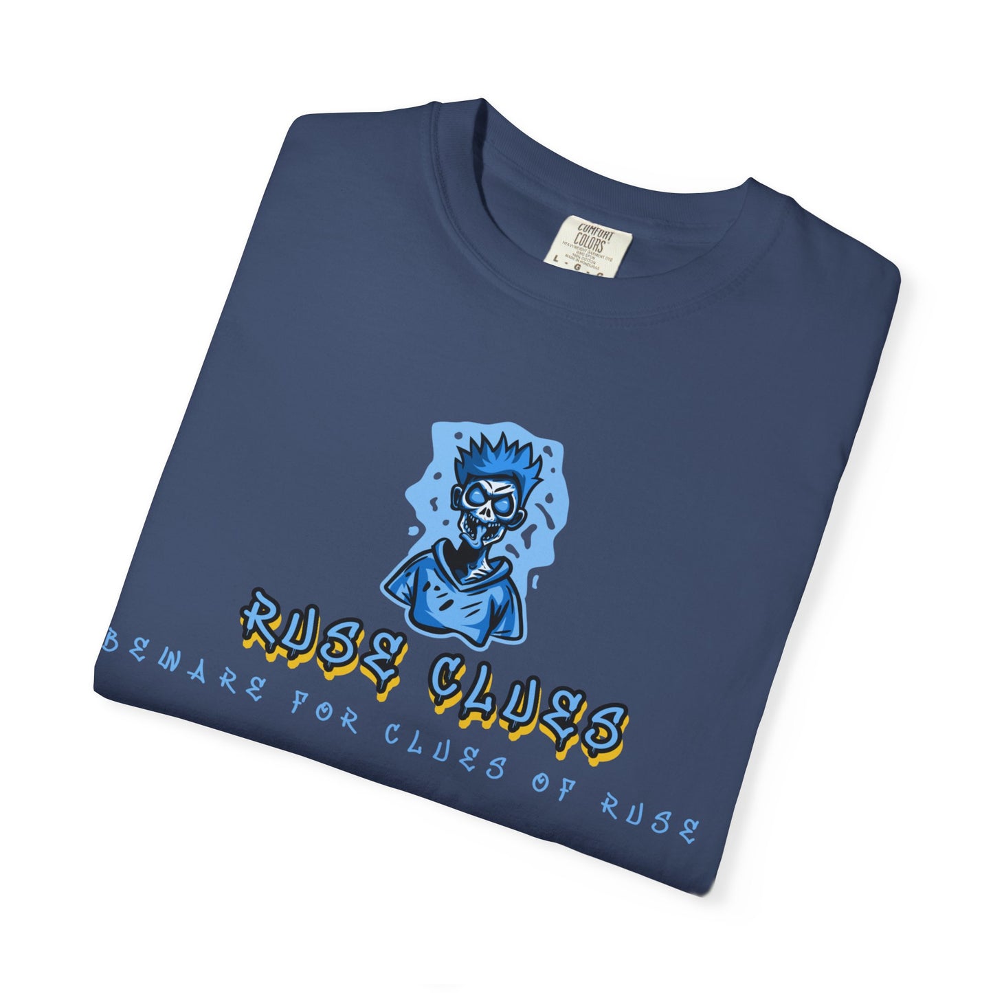 Unisex Garment-Dyed T-shirt with 'Ruse Clues™ ' Design - Casual Style for Everyday Wear, Perfect Gift for Music Lovers, Summer Vibe, Graphic Tee