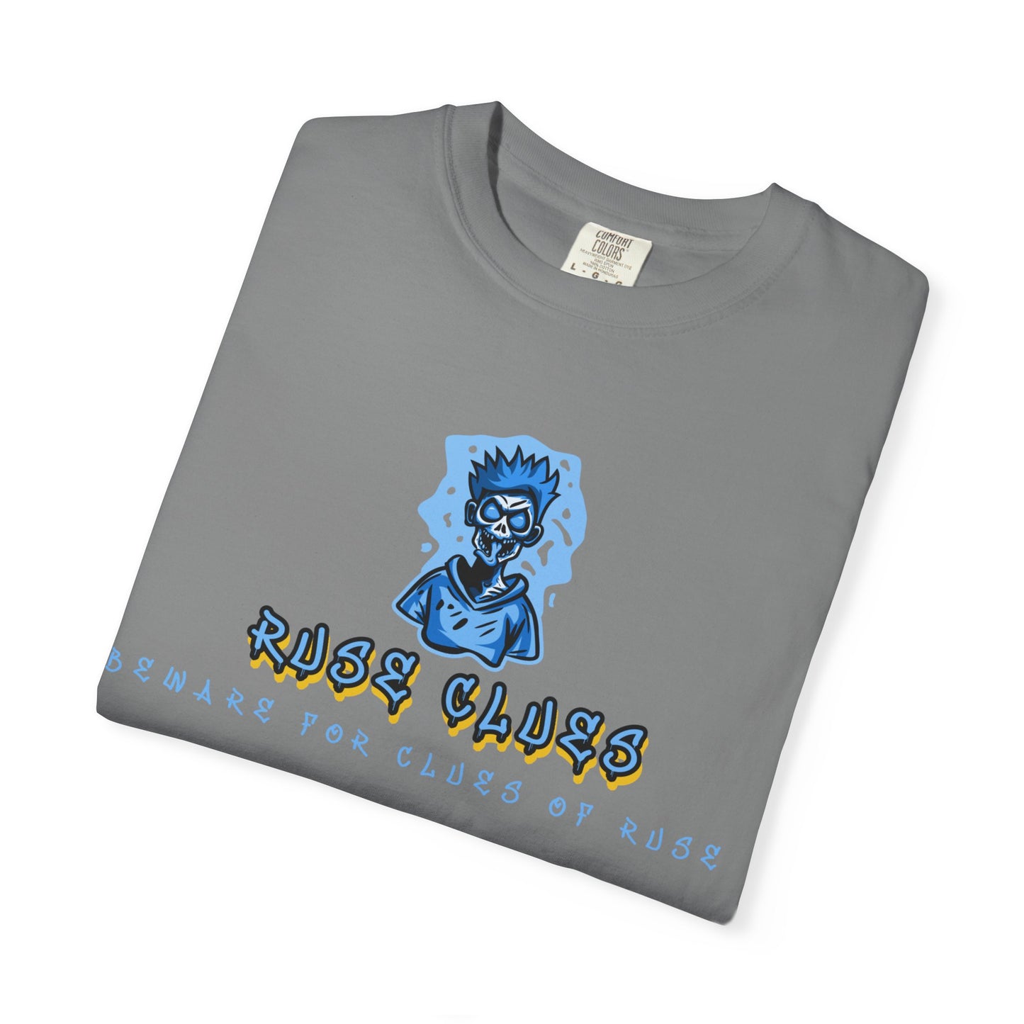 Unisex Garment-Dyed T-shirt with 'Ruse Clues™ ' Design - Casual Style for Everyday Wear, Perfect Gift for Music Lovers, Summer Vibe, Graphic Tee