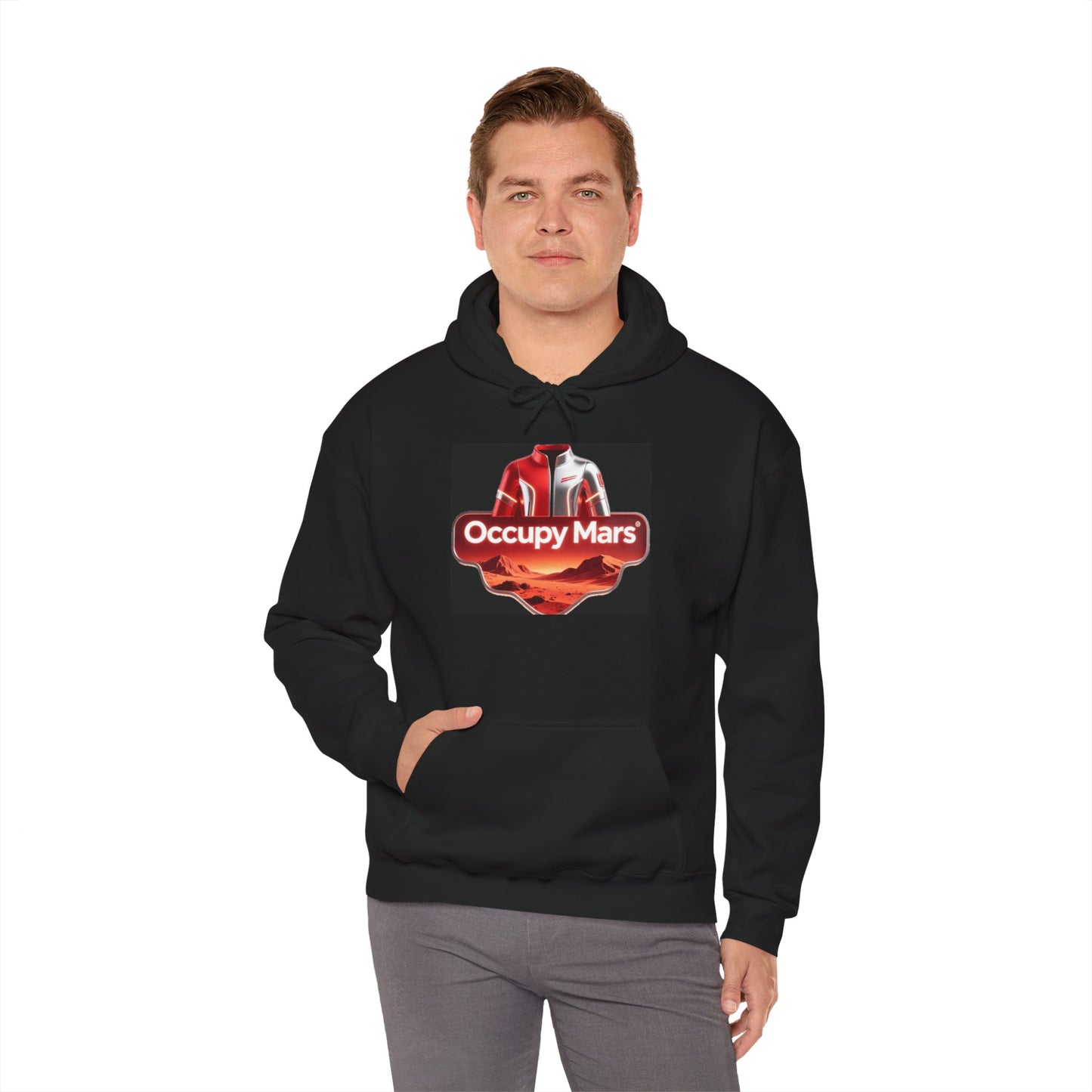 Occupy Mars™ Hoodie – Retro Space Colony Sweatshirt with Mars Landscape