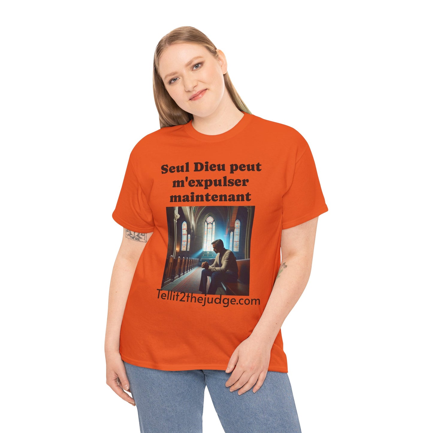 Unisex Heavy Cotton Only God Can Deport Me Now in French "Tellit2thejudge.com" Tee, Faith-Based Shirt, Comfortable Everyday Wear, Perfect for Gifting, Spiritual [...]