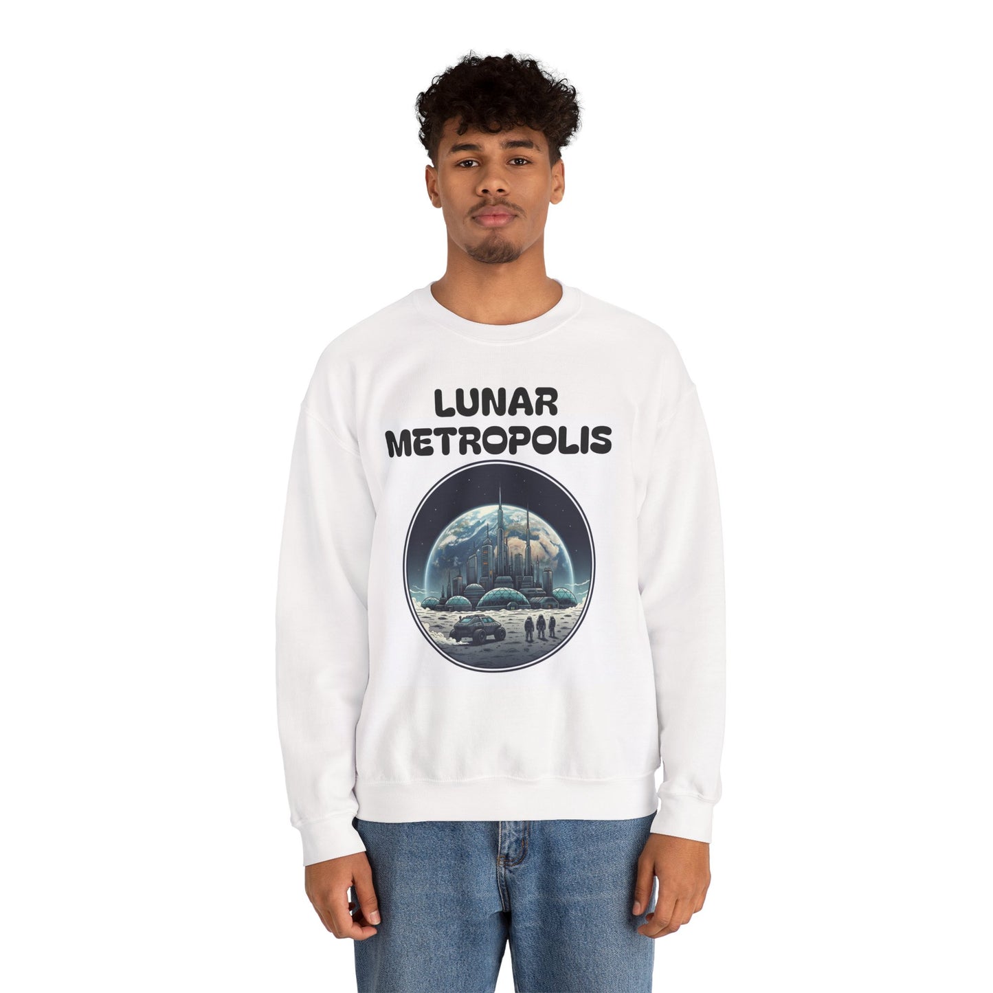 Lunar Metropolis™ Sweatshirt — Retro Futuristic Moon City Crewneck