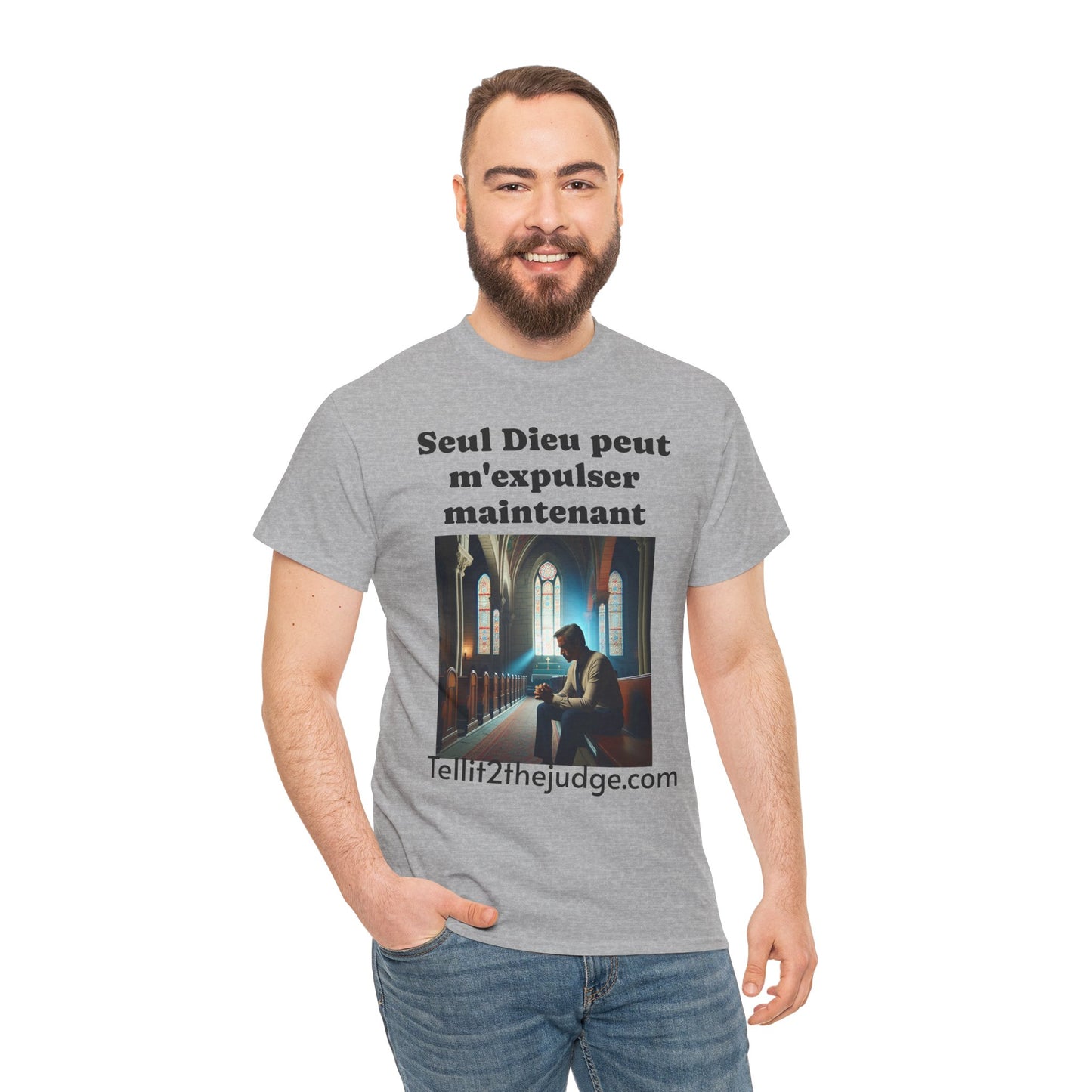 Unisex Heavy Cotton Only God Can Deport Me Now in French "Tellit2thejudge.com" Tee, Faith-Based Shirt, Comfortable Everyday Wear, Perfect for Gifting, Spiritual [...]