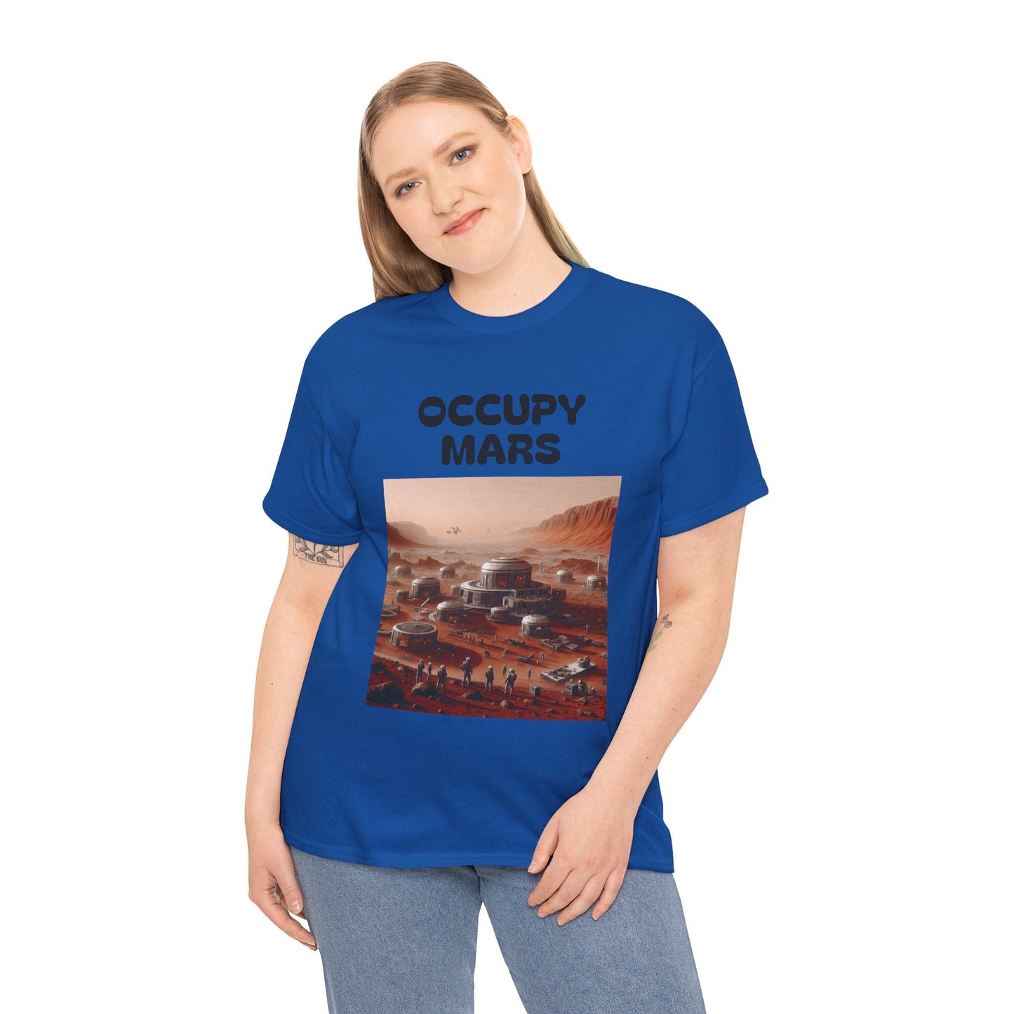 Occupy Mars™ Unisex Heavy Cotton Tee - Futuristic Space Shirt for Sci-Fi Lovers, Visionary Gift, Casual Wear, Trendy Apparel