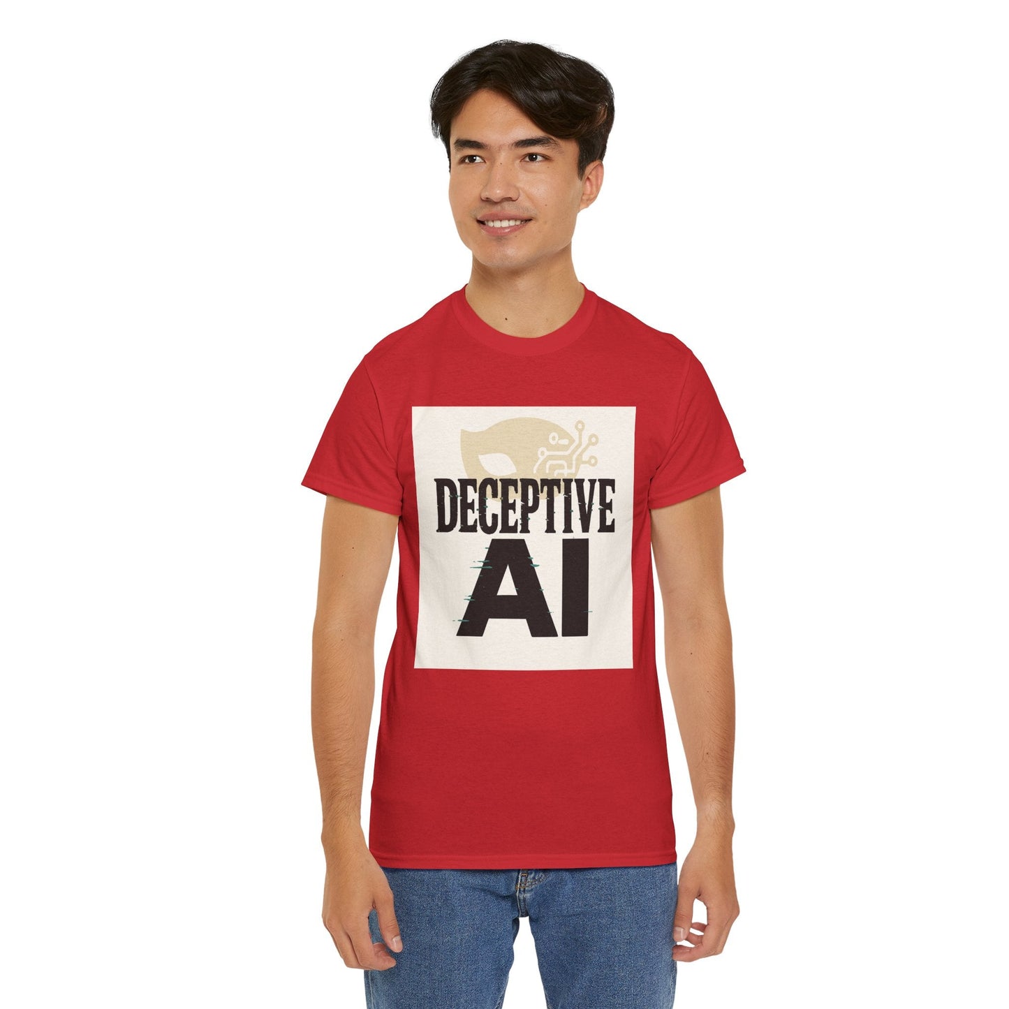 Deceptive AI Unisex Heavy Cotton Ruse Clues® Tee - Bold Graphic Tee for Tech Enthusiasts