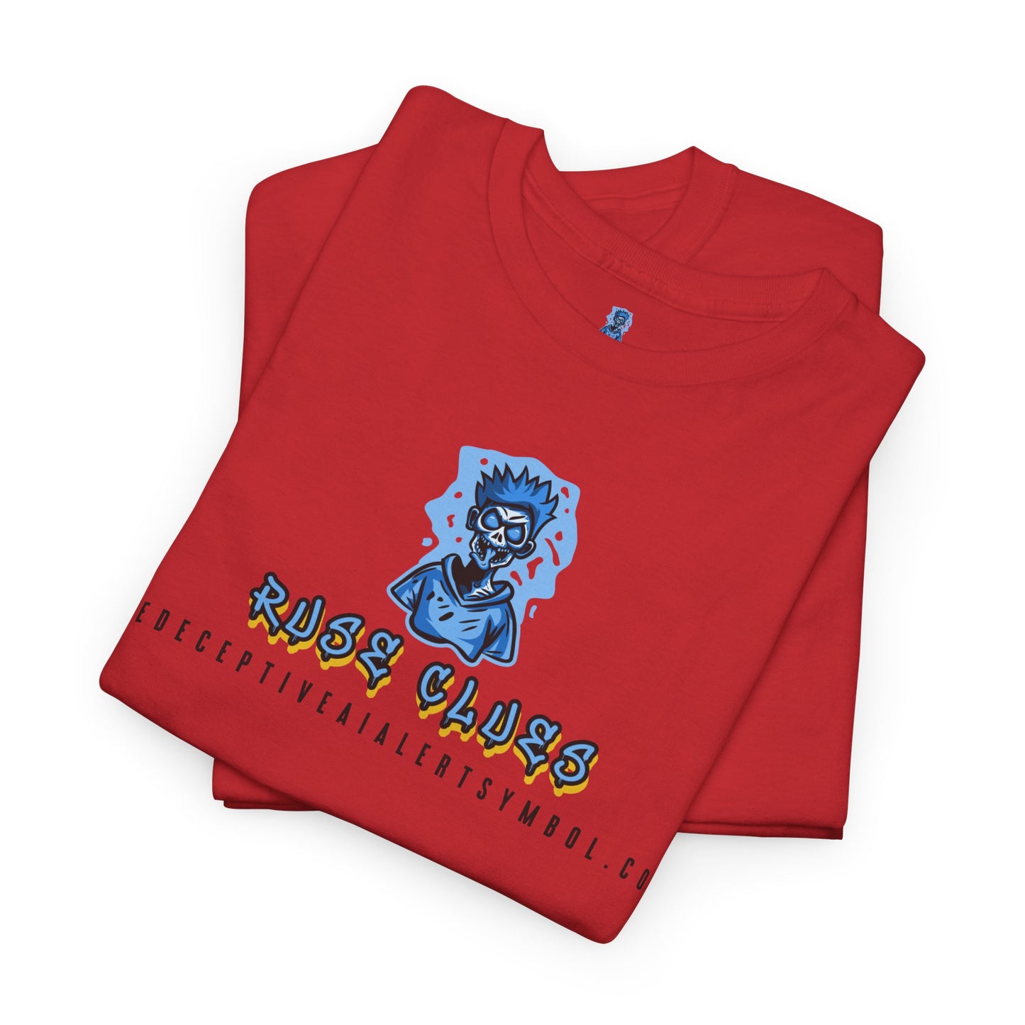 Ruse Clues® TheDeceptiveAIAlertSymbol.com™ Screaming Zombie logo Tee