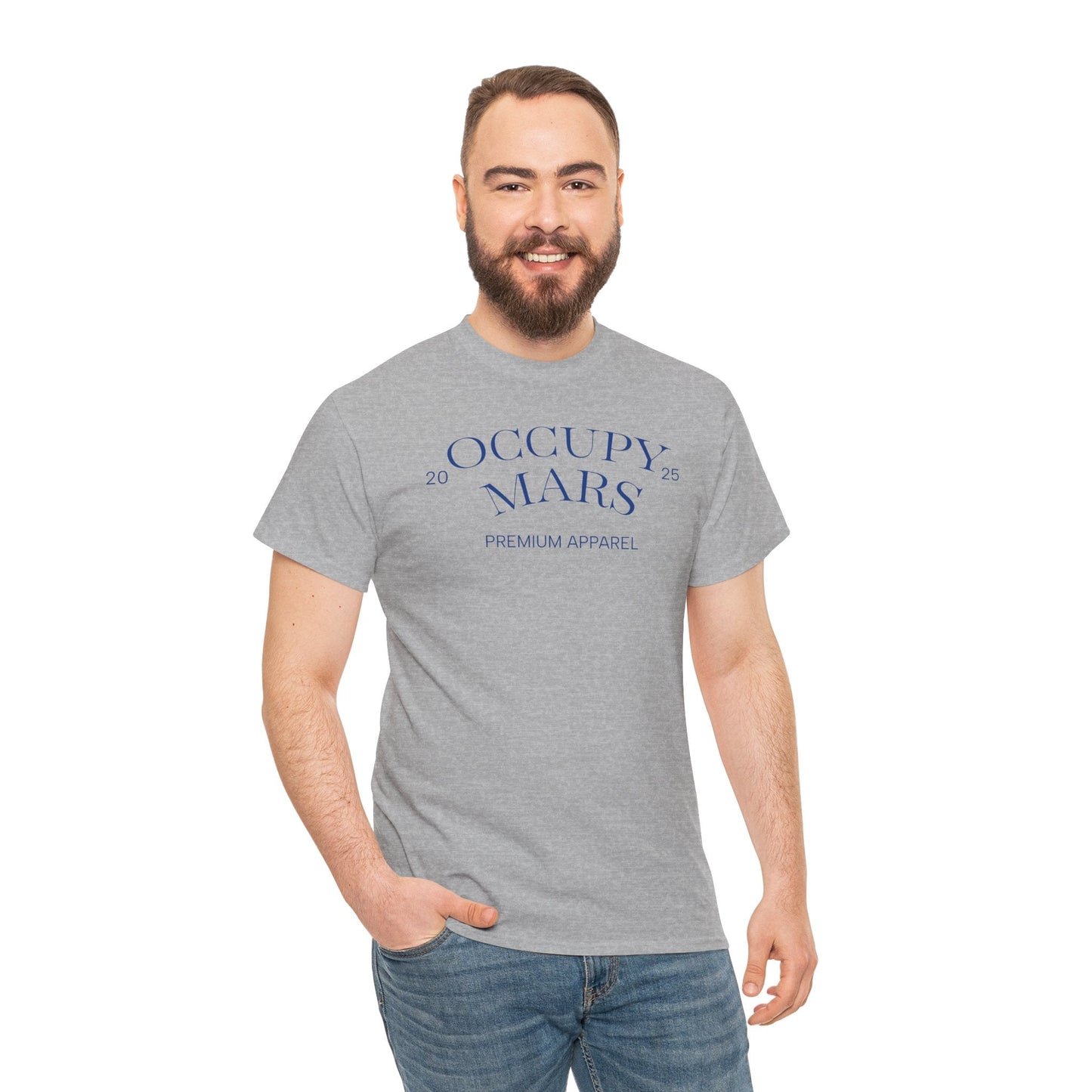 Unisex Occupy Mars™ Tee, Space Lover Gift, Blue Font, Trendy Cotton T-Shirt, Casual Wear, Unique Graphic Tee