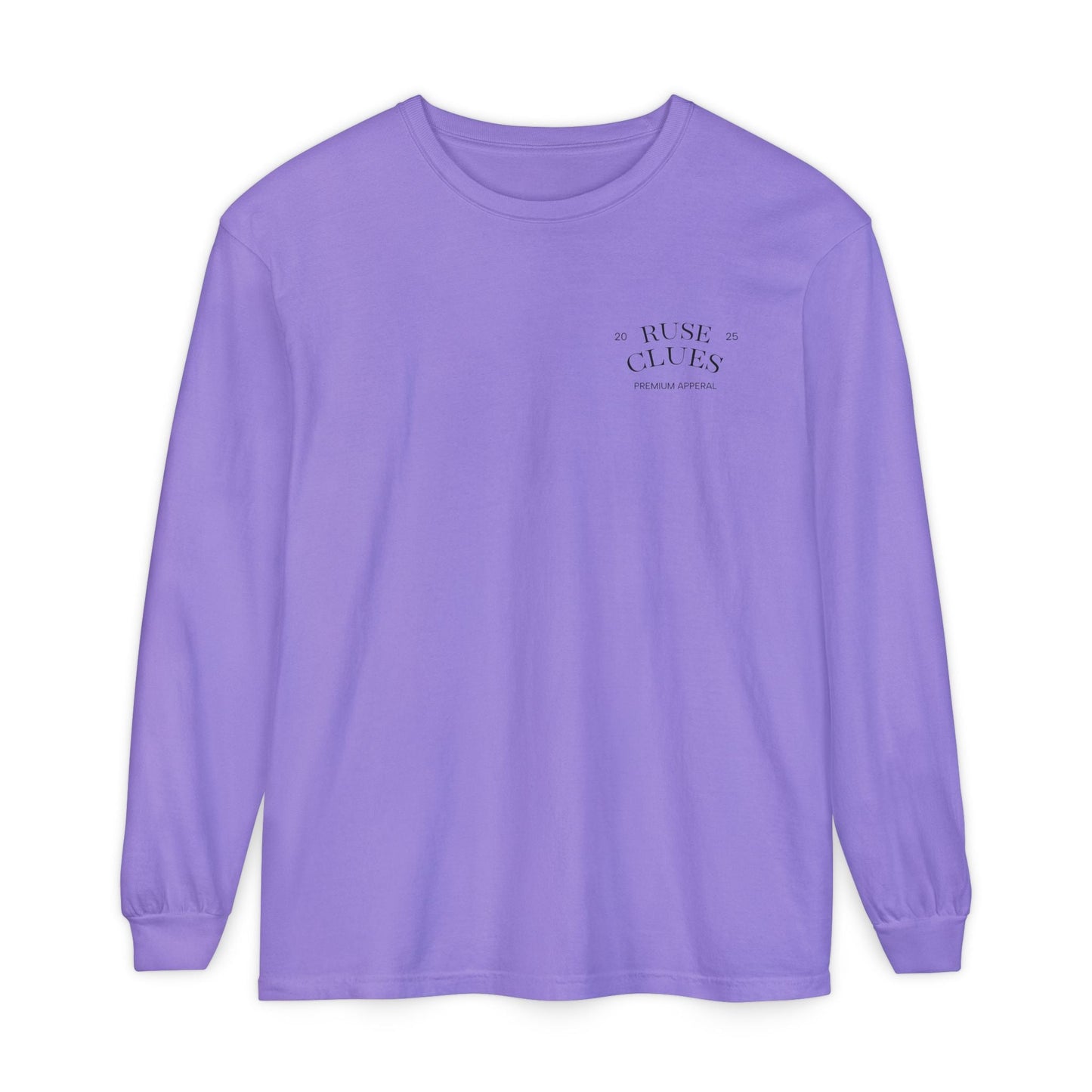 Unisex Garment-Dyed Long Sleeve Ruse Clues® Tee, Casual Everyday Wear, Gift for Friends, Stylish Layering Piece, Trendy Fashion Statement