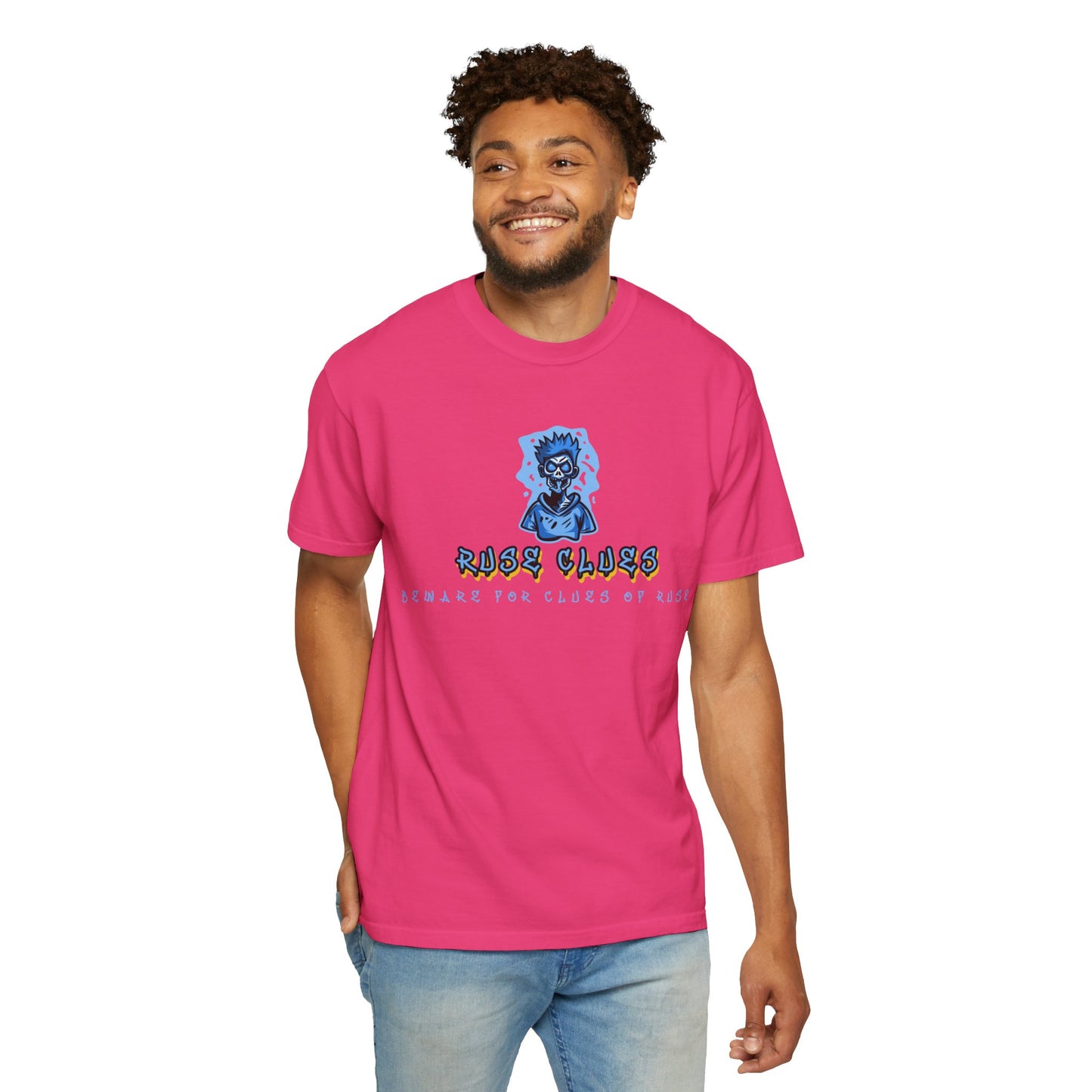 Unisex Garment-Dyed T-shirt with 'Ruse Clues™ ' Design - Casual Style for Everyday Wear, Perfect Gift for Music Lovers, Summer Vibe, Graphic Tee