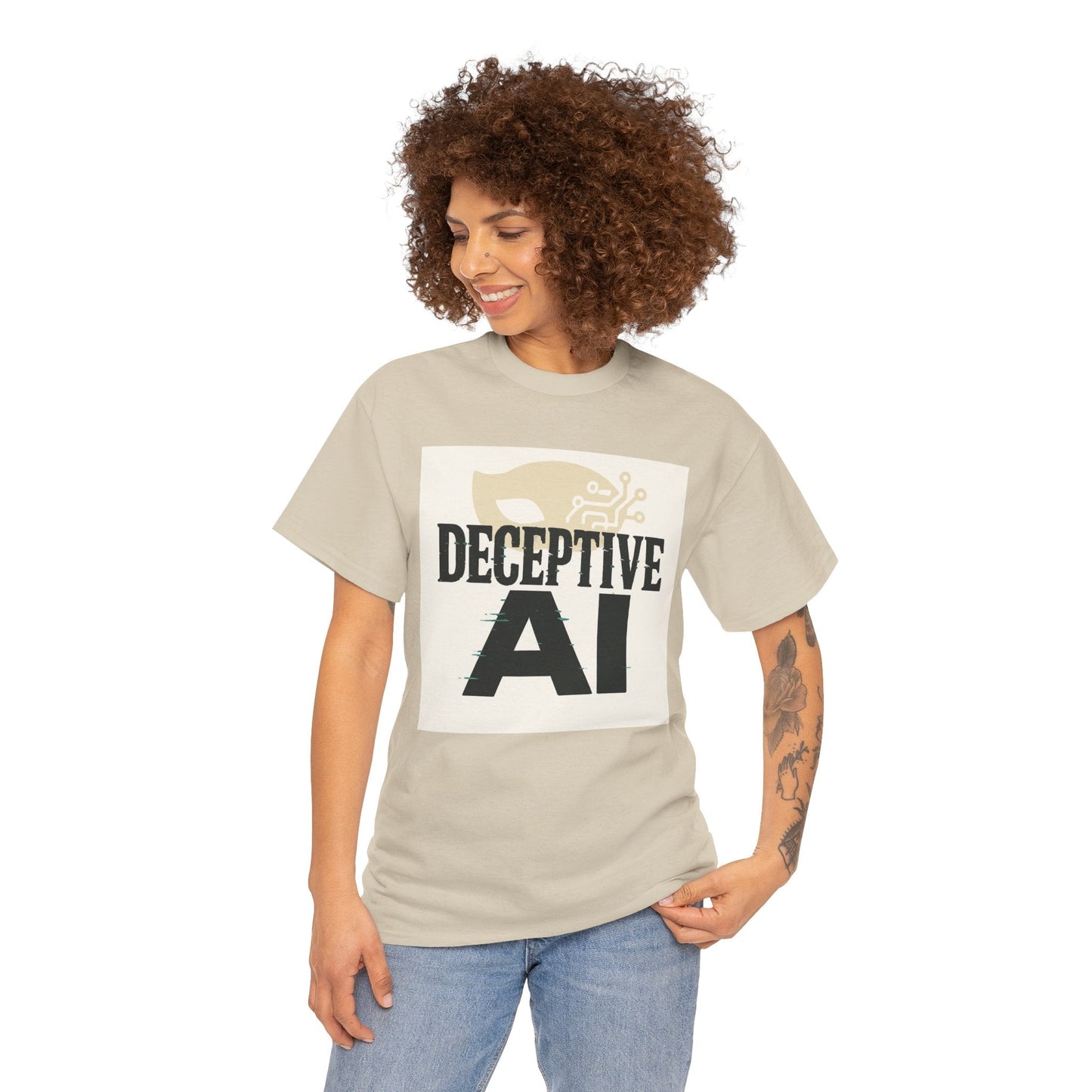 Deceptive AI Unisex Heavy Cotton Ruse Clues® Tee - Bold Graphic Tee for Tech Enthusiasts