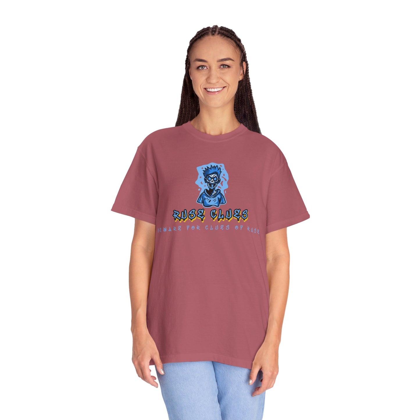 Unisex Garment-Dyed T-shirt with 'Ruse Clues™ ' Design - Casual Style for Everyday Wear, Perfect Gift for Music Lovers, Summer Vibe, Graphic Tee