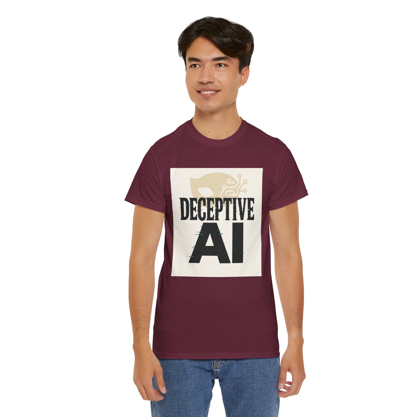 Deceptive AI Unisex Heavy Cotton Ruse Clues® Tee - Bold Graphic Tee for Tech Enthusiasts