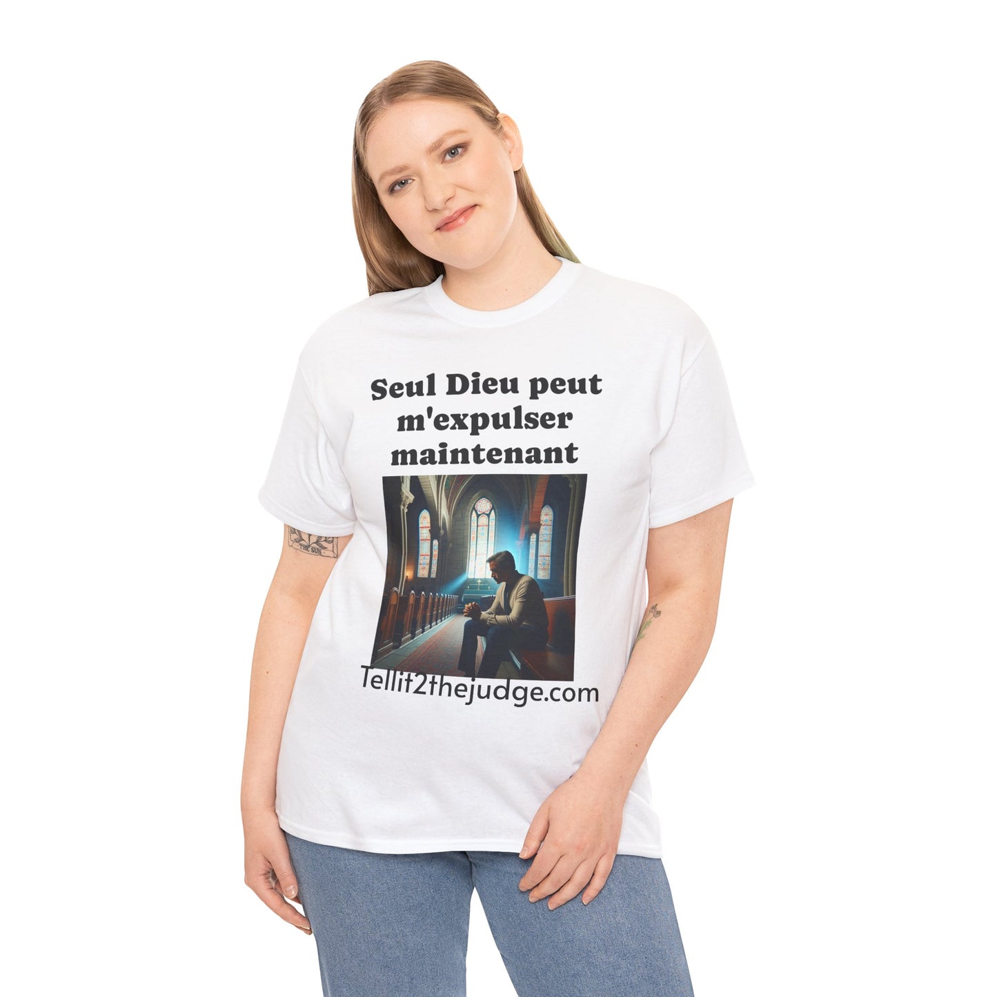 Unisex Heavy Cotton Only God Can Deport Me Now in French "Tellit2thejudge.com" Tee, Faith-Based Shirt, Comfortable Everyday Wear, Perfect for Gifting, Spiritual [...]