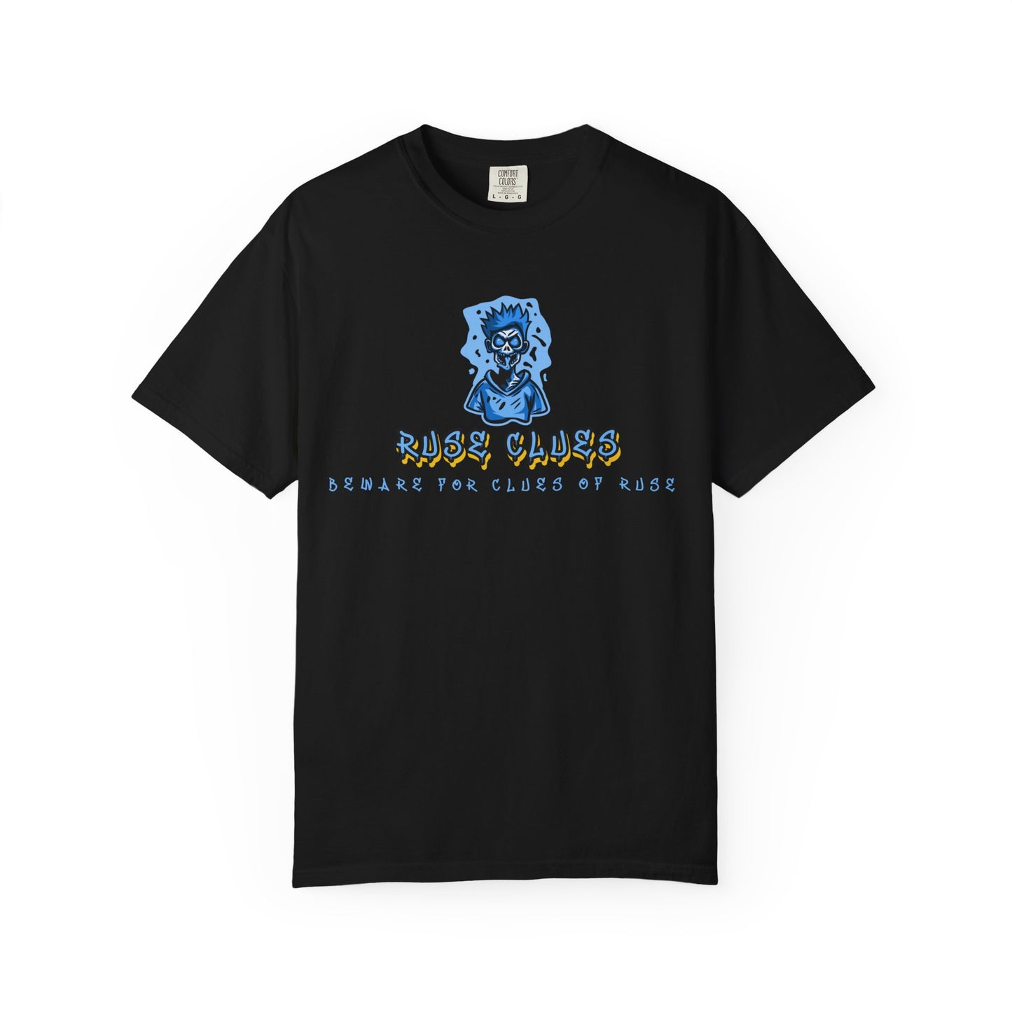 Unisex Garment-Dyed T-shirt with 'Ruse Clues™ ' Design - Casual Style for Everyday Wear, Perfect Gift for Music Lovers, Summer Vibe, Graphic Tee