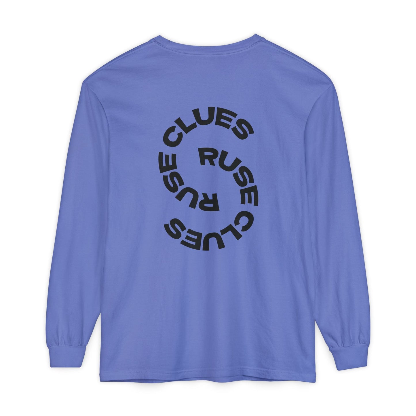 Unisex Garment-Dyed Long Sleeve Ruse Clues® Tee, Casual Everyday Wear, Gift for Friends, Stylish Layering Piece, Trendy Fashion Statement