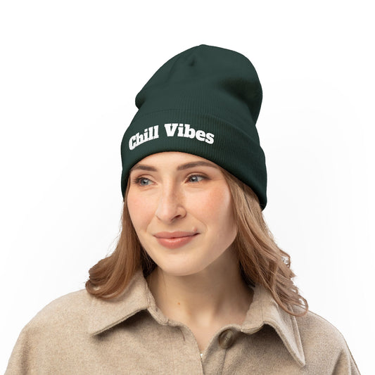 Chill Vibes Knit Beanie - Cozy Embroidered Winter Hat, Gift for Him, Her, Casual Style, Outdoor Activities, Perfect for Cold Weather