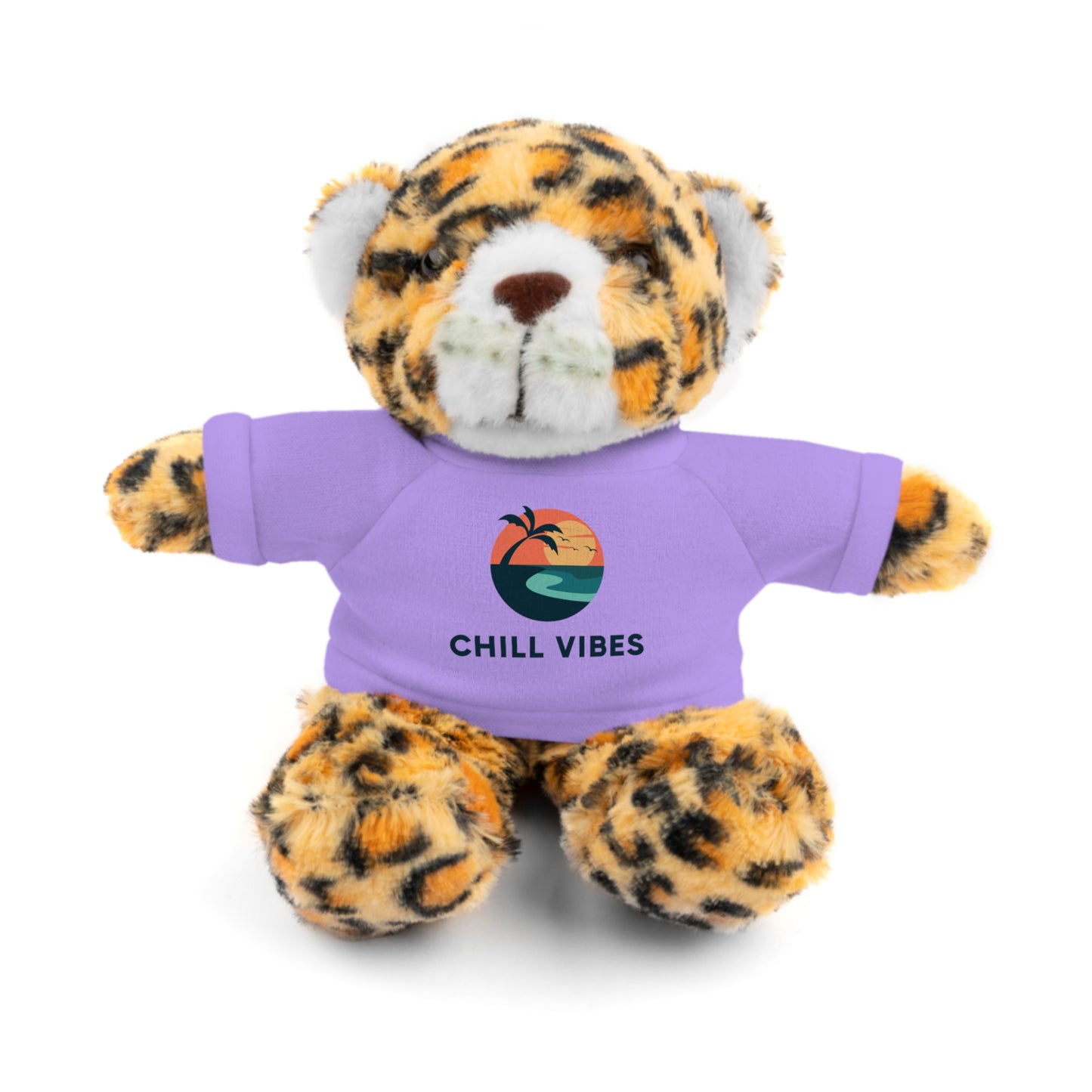 Chill Vibes Stuffed Animal, Cute Gift for Kids, Plush Toy with Tee, Birthday Present, Cozy Home Decor, Baby Shower Gift