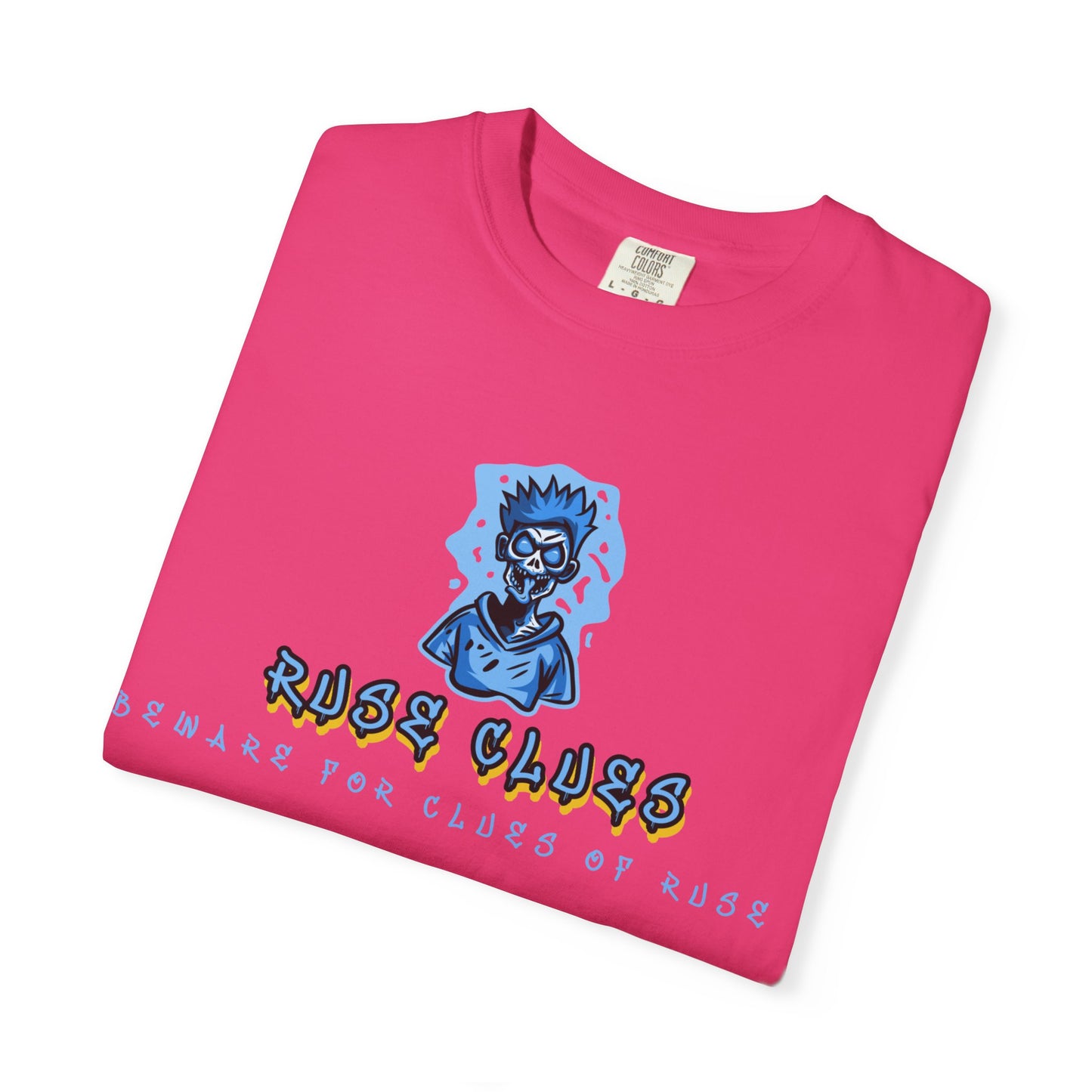 Unisex Garment-Dyed T-shirt with 'Ruse Clues™ ' Design - Casual Style for Everyday Wear, Perfect Gift for Music Lovers, Summer Vibe, Graphic Tee