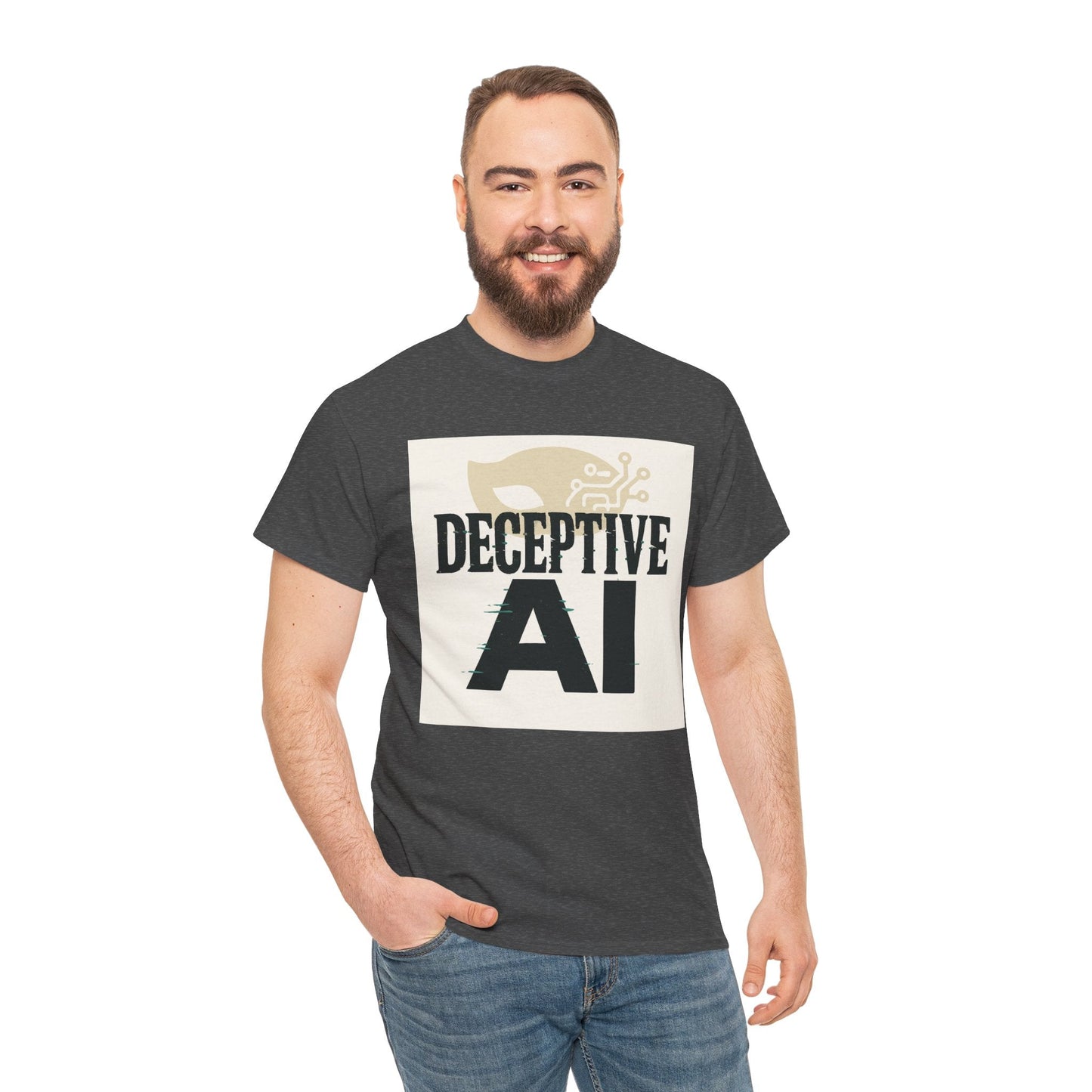 Deceptive AI Unisex Heavy Cotton Ruse Clues® Tee - Bold Graphic Tee for Tech Enthusiasts