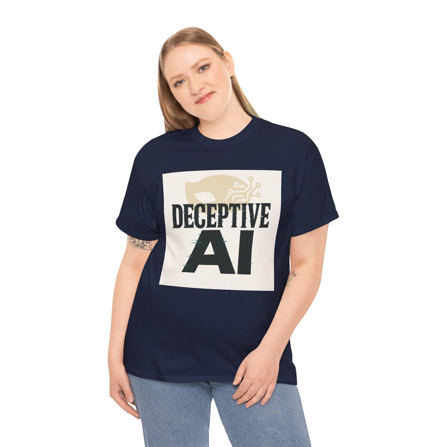 Deceptive AI Unisex Heavy Cotton Ruse Clues® Tee - Bold Graphic Tee for Tech Enthusiasts
