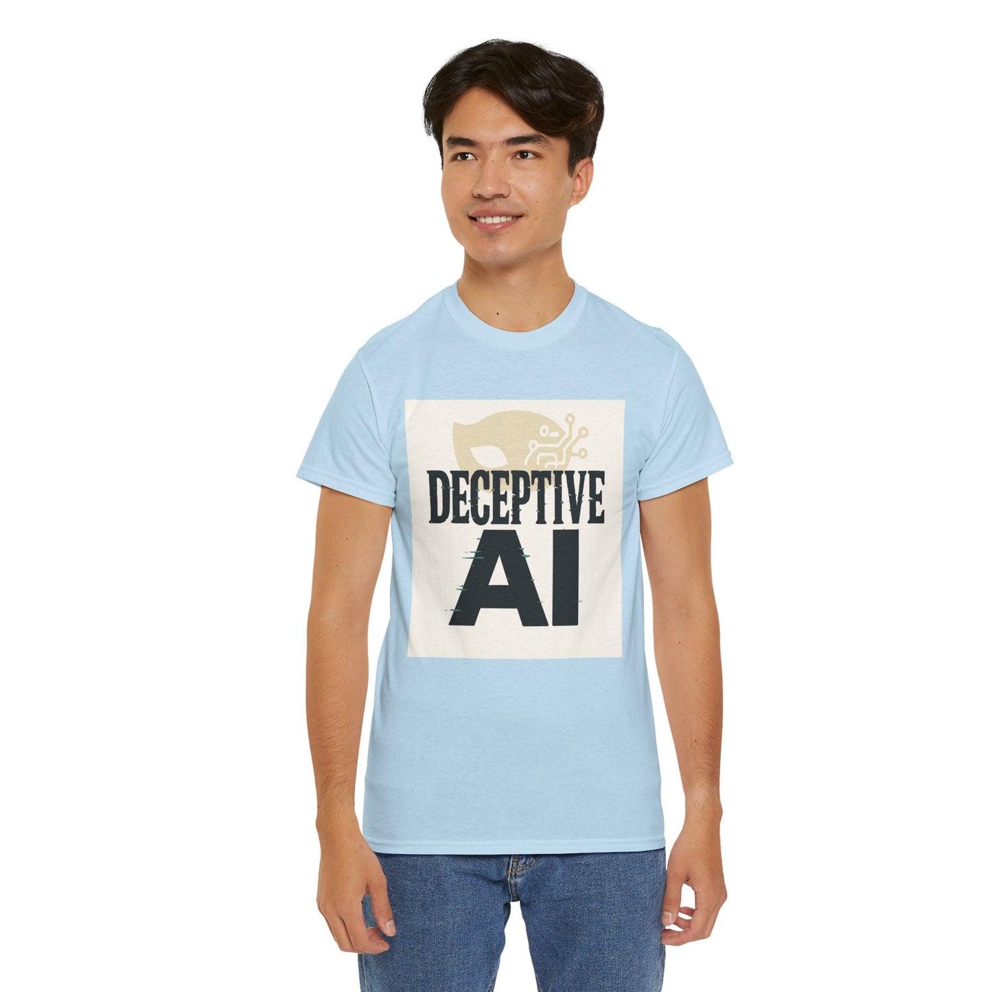 Deceptive AI Unisex Heavy Cotton Ruse Clues® Tee - Bold Graphic Tee for Tech Enthusiasts