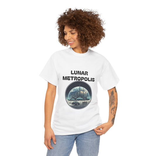 Lunar Metropolis™ Tee — Retro Futuristic Moon City Graphic T-Shirt