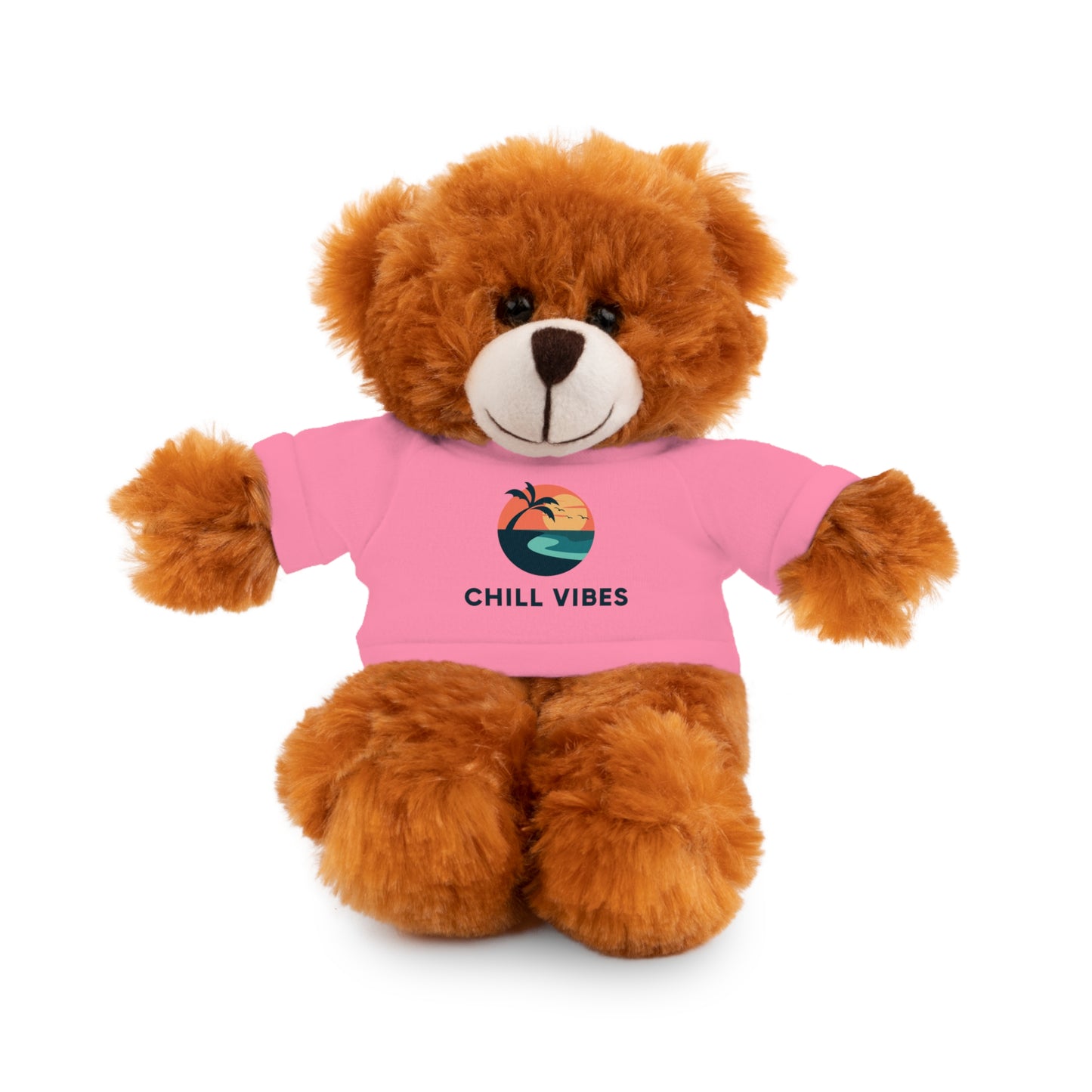 Chill Vibes™ Stuffed Animal, Cute Gift for Kids, Plush Toy with Tee, Birthday Present, Cozy Home Decor, Baby Shower Gift