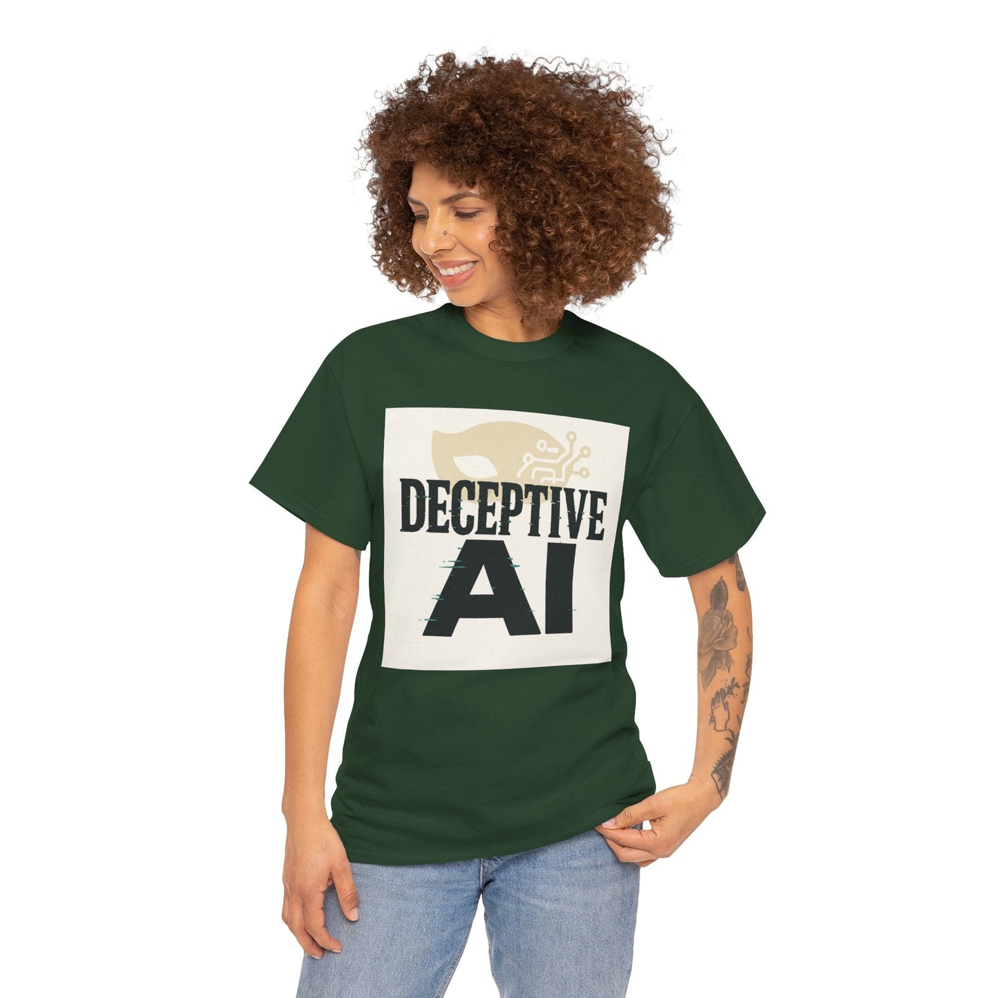 Deceptive AI Unisex Heavy Cotton Ruse Clues® Tee - Bold Graphic Tee for Tech Enthusiasts