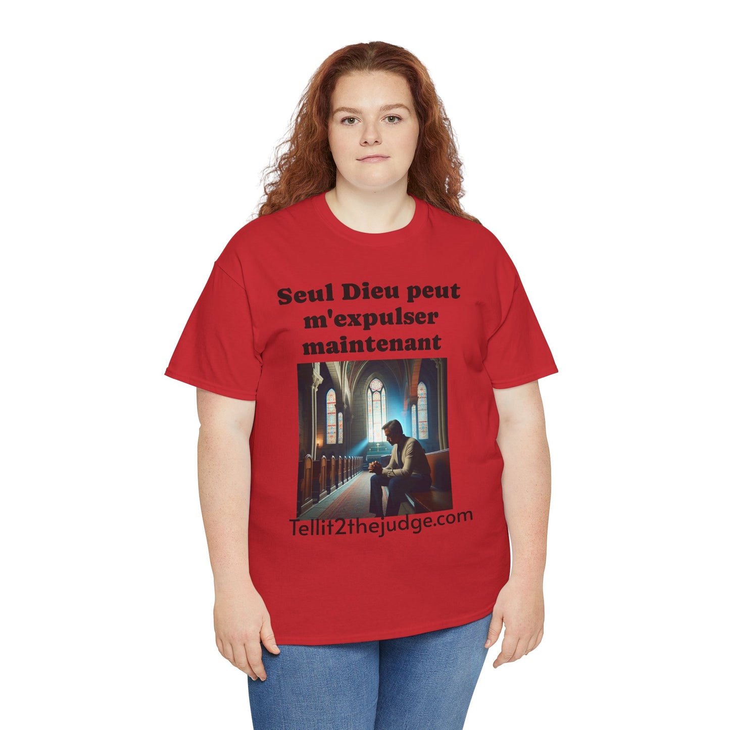 Unisex Heavy Cotton Only God Can Deport Me Now in French "Tellit2thejudge.com" Tee, Faith-Based Shirt, Comfortable Everyday Wear, Perfect for Gifting, Spiritual [...]