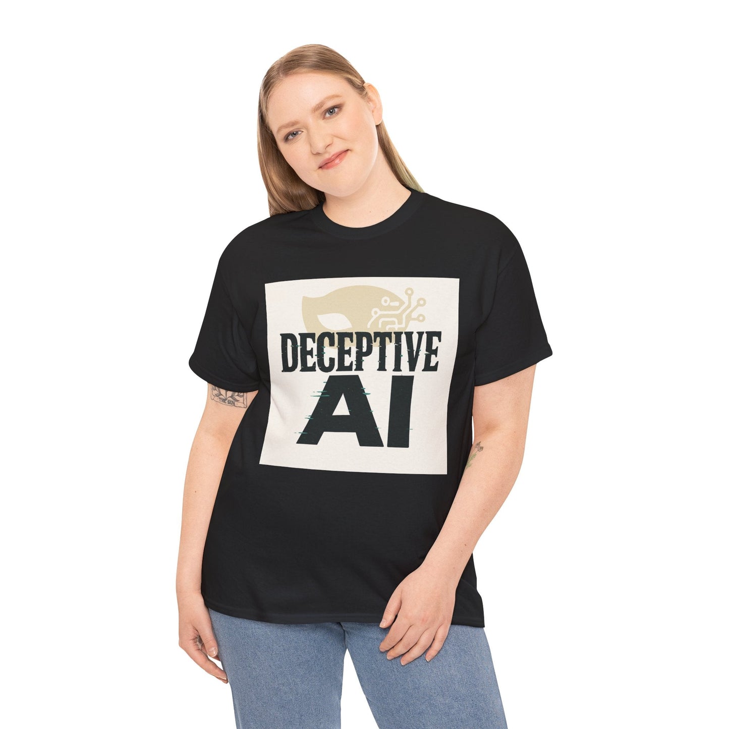 Deceptive AI Unisex Heavy Cotton Ruse Clues® Tee - Bold Graphic Tee for Tech Enthusiasts