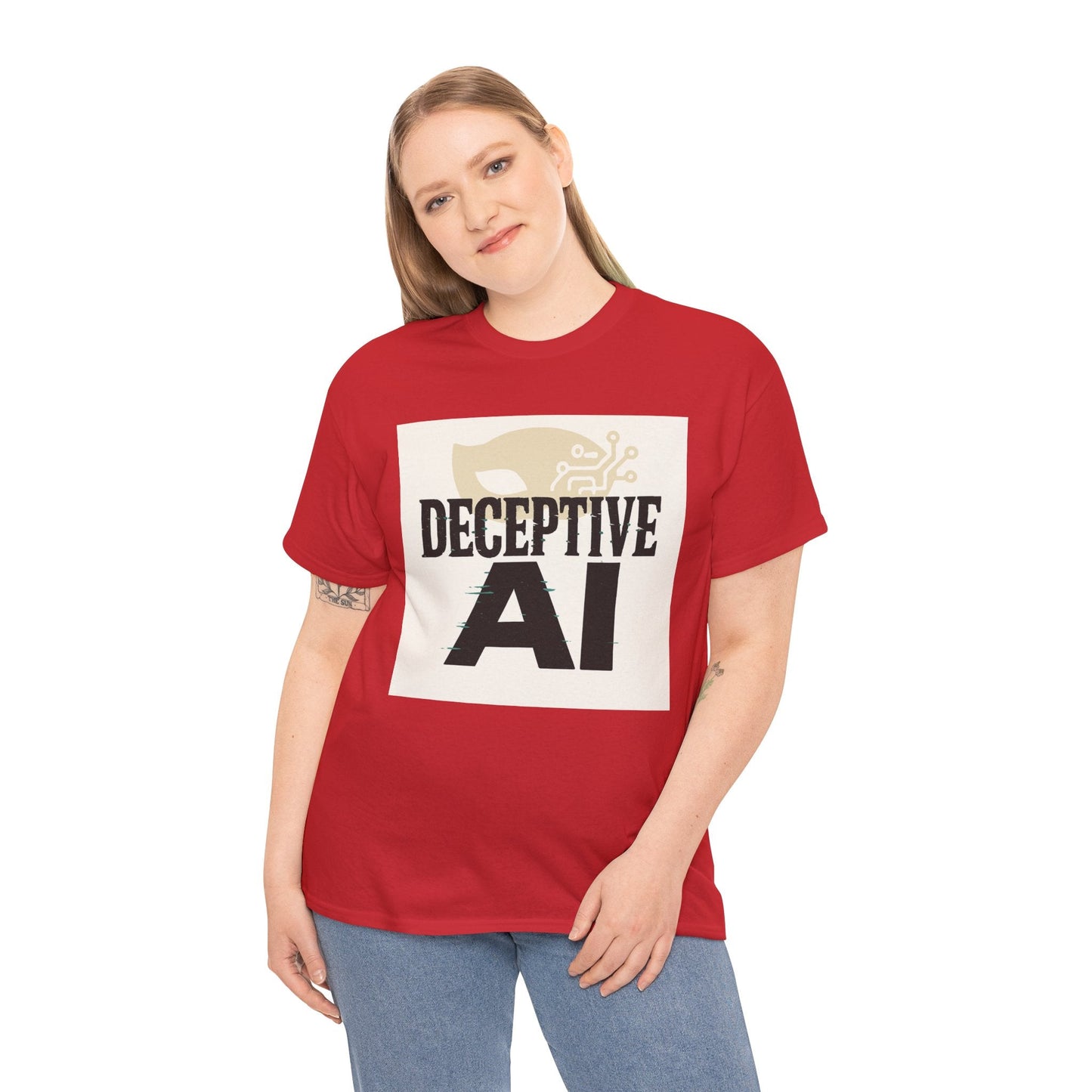 Deceptive AI Unisex Heavy Cotton Ruse Clues® Tee - Bold Graphic Tee for Tech Enthusiasts