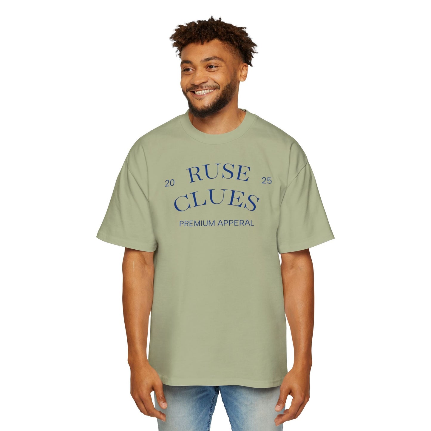 Men's Heavy Oversized Blue Print Ruse Clues® Tee, Casual Fashion Shirt, Streetwear Top, Gift for Him, Comfort Tee, Everyday Wear