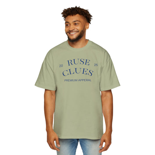 Men's Heavy Oversized Blue Print Ruse Clues® Tee, Casual Fashion Shirt, Streetwear Top, Gift for Him, Comfort Tee, Everyday Wear
