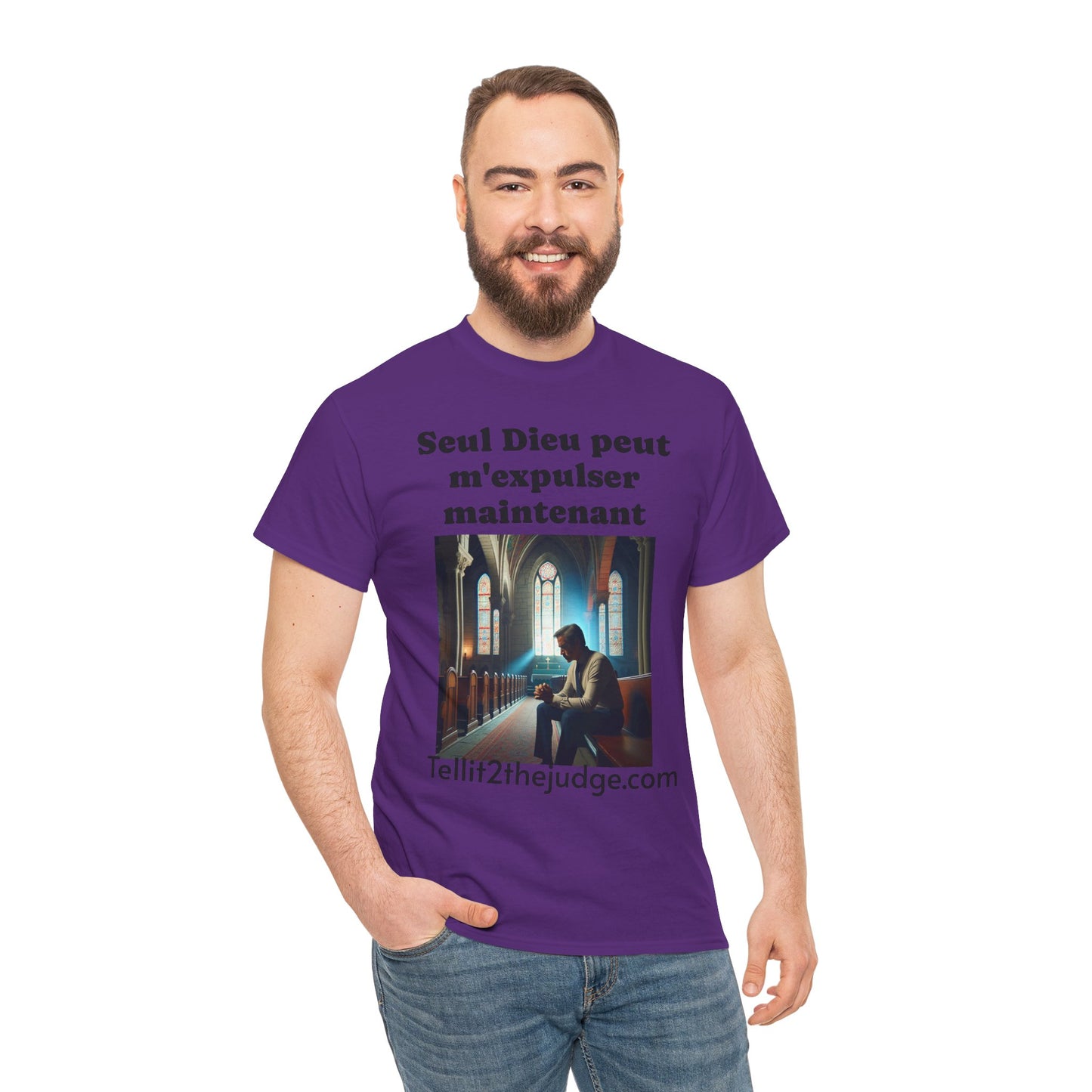 Unisex Heavy Cotton Only God Can Deport Me Now in French "Tellit2thejudge.com" Tee, Faith-Based Shirt, Comfortable Everyday Wear, Perfect for Gifting, Spiritual [...]