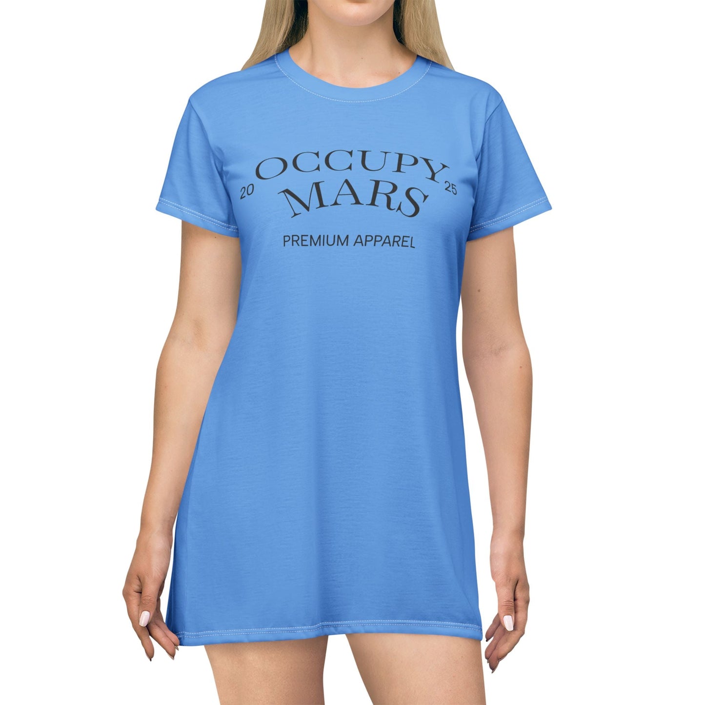 Occupy Mars™ T-Shirt Dress - Playful Sci-Fi Apparel for Space Enthusiasts, Casual Everyday Wear, Gift for Astronaut Lovers