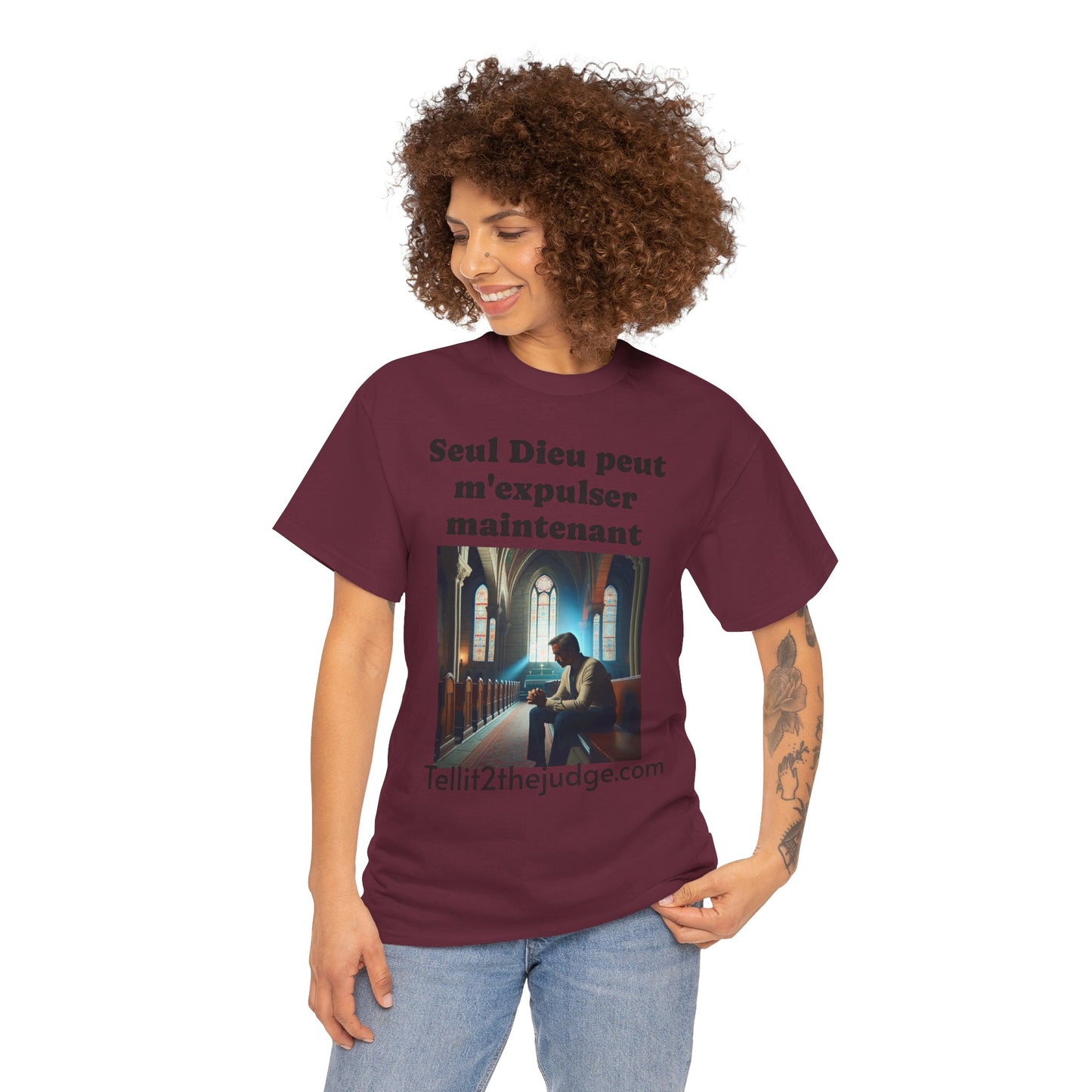 Unisex Heavy Cotton Only God Can Deport Me Now in French "Tellit2thejudge.com" Tee, Faith-Based Shirt, Comfortable Everyday Wear, Perfect for Gifting, Spiritual [...]
