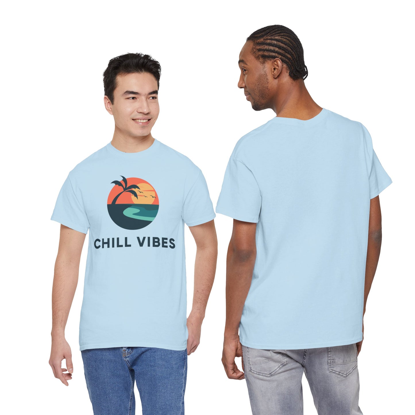 Chill Vibes™ Unisex Heavy Cotton Tee, Relaxed Fit T-Shirt, Summer Apparel, Beachwear, Gift for Him/Her, Casual Style