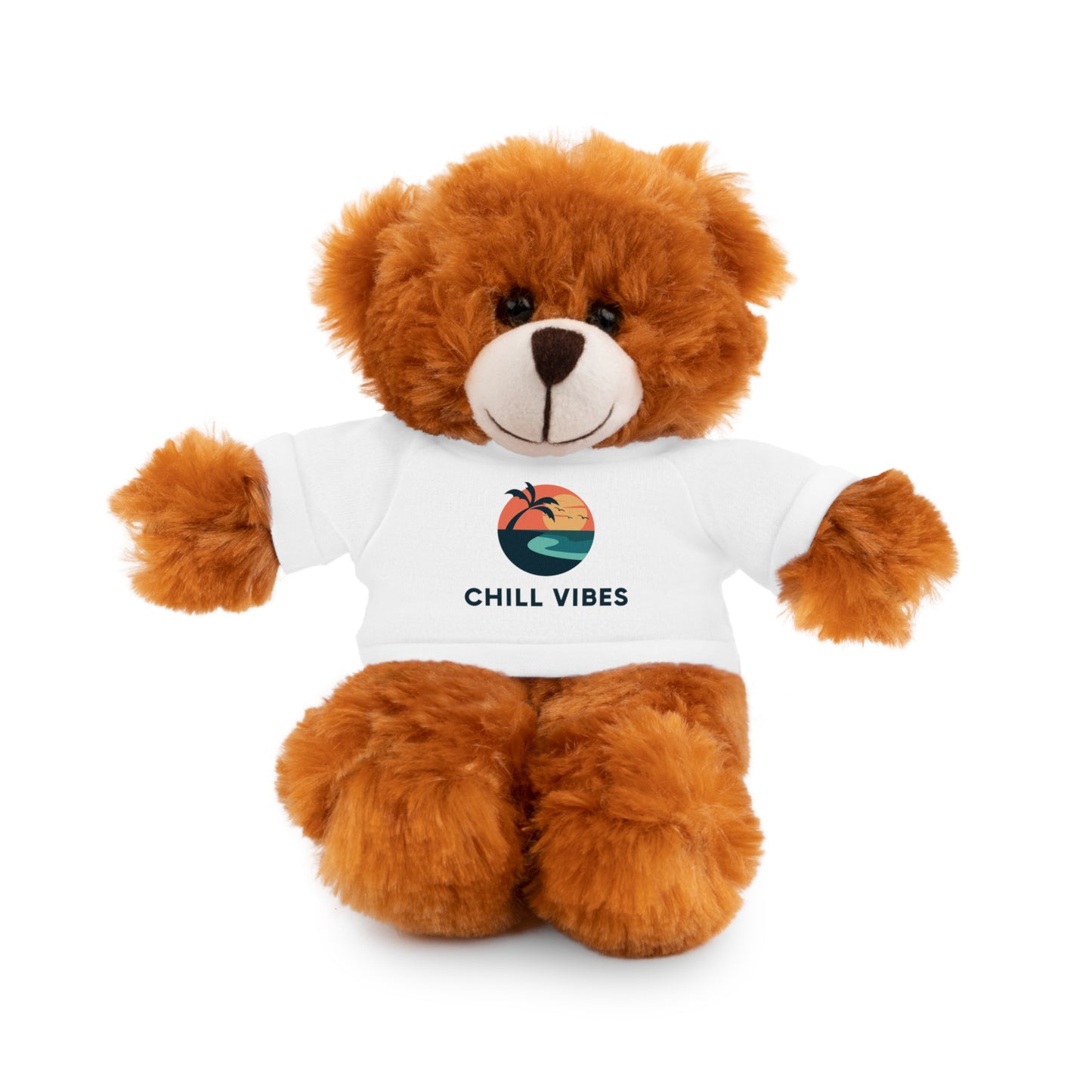 Chill Vibes Stuffed Animal, Cute Gift for Kids, Plush Toy with Tee, Birthday Present, Cozy Home Decor, Baby Shower Gift