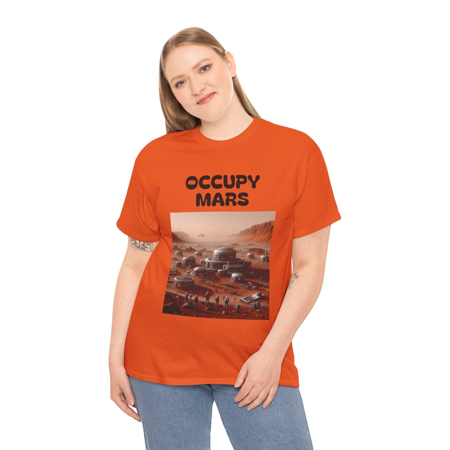Occupy Mars™ Unisex Heavy Cotton Tee - Futuristic Space Shirt for Sci-Fi Lovers, Visionary Gift, Casual Wear, Trendy Apparel