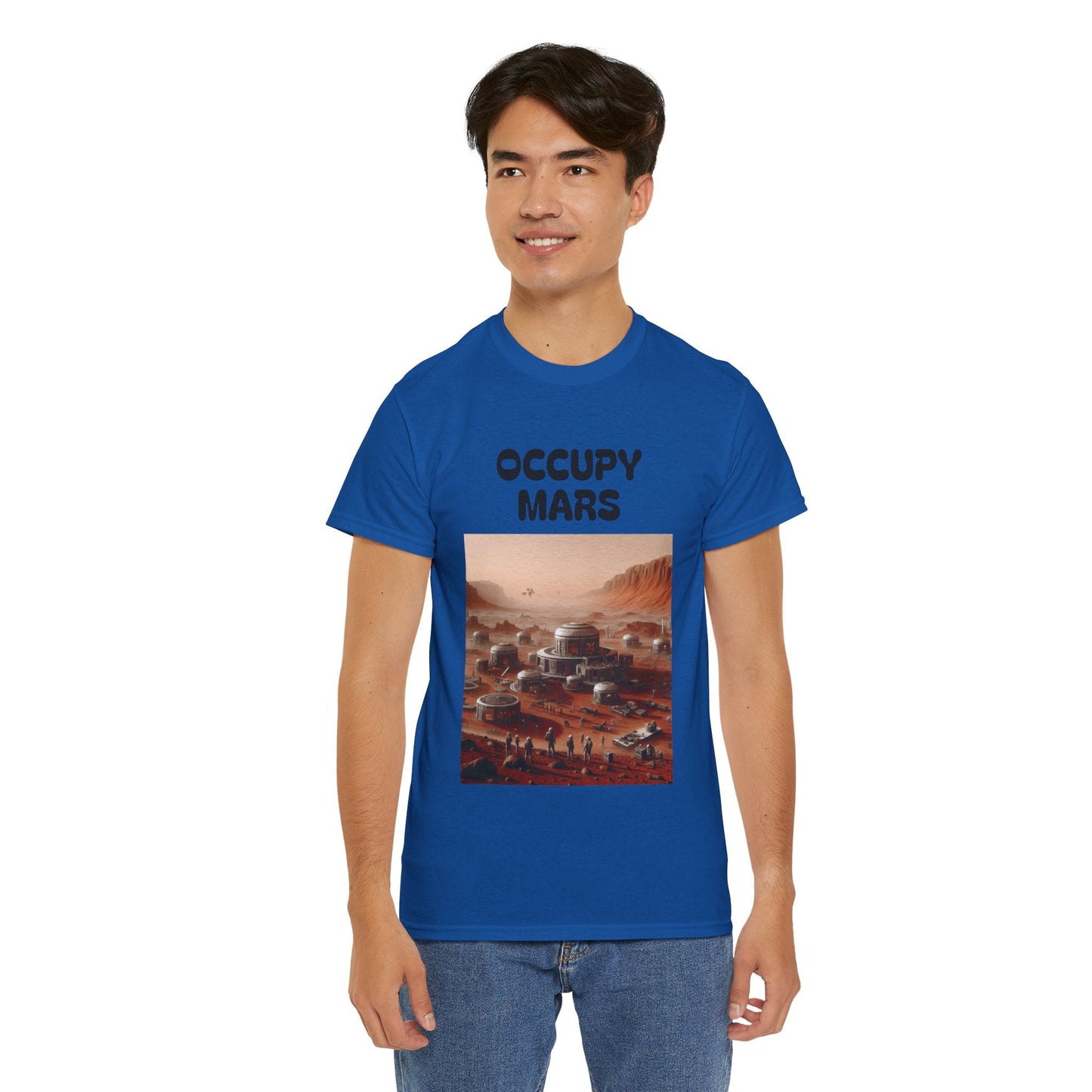 Occupy Mars™ Unisex Heavy Cotton Tee - Futuristic Space Shirt for Sci-Fi Lovers, Visionary Gift, Casual Wear, Trendy Apparel