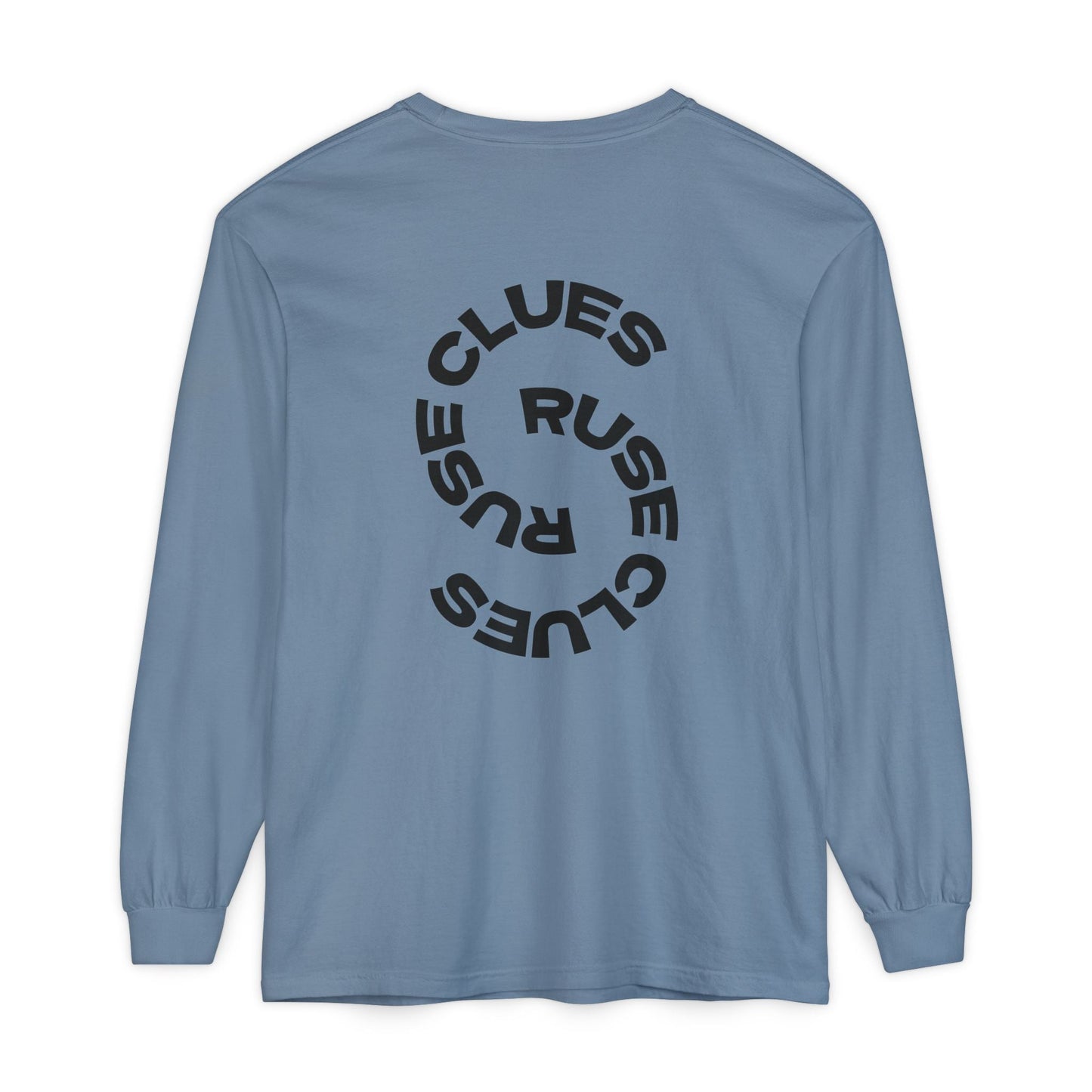 Unisex Garment-Dyed Long Sleeve Ruse Clues® Tee, Casual Everyday Wear, Gift for Friends, Stylish Layering Piece, Trendy Fashion Statement
