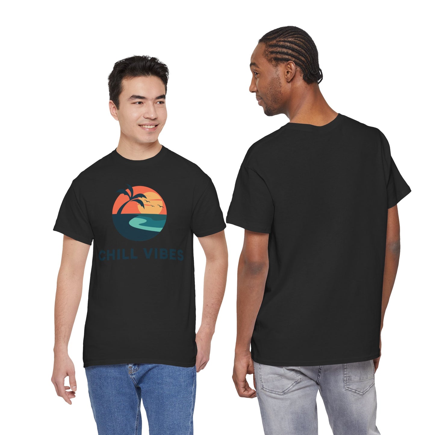 Chill Vibes™ Unisex Heavy Cotton Tee, Relaxed Fit T-Shirt, Summer Apparel, Beachwear, Gift for Him/Her, Casual Style