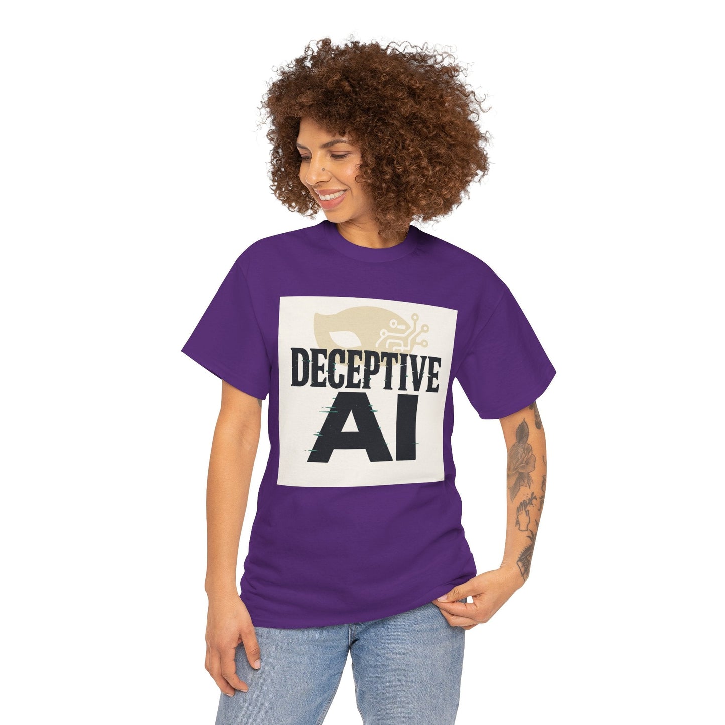 Deceptive AI Unisex Heavy Cotton Ruse Clues® Tee - Bold Graphic Tee for Tech Enthusiasts