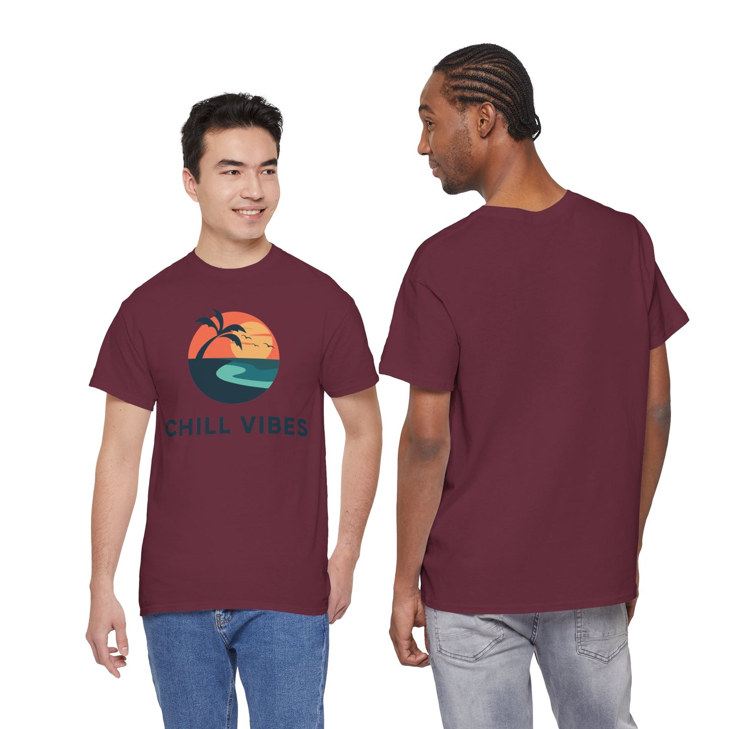 Chill Vibes™ Unisex Heavy Cotton Tee, Relaxed Fit T-Shirt, Summer Apparel, Beachwear, Gift for Him/Her, Casual Style