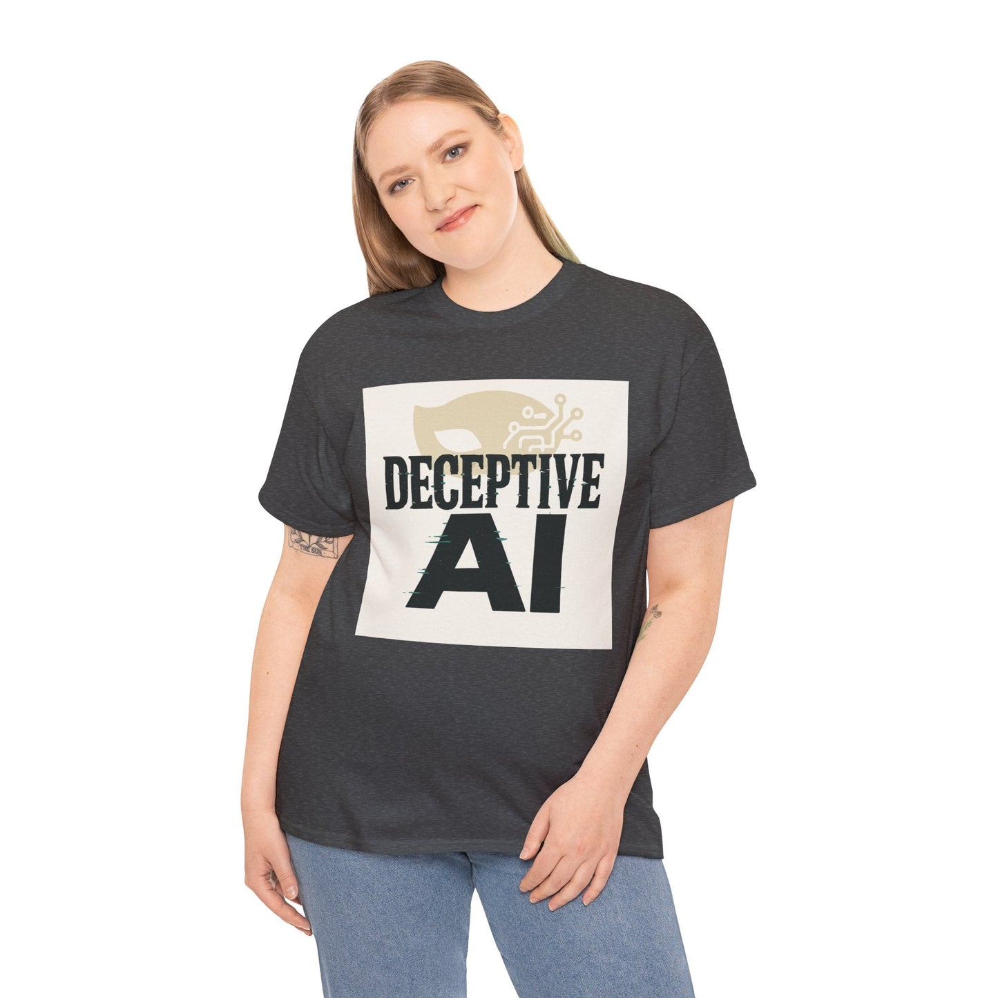 Deceptive AI Unisex Heavy Cotton Ruse Clues® Tee - Bold Graphic Tee for Tech Enthusiasts