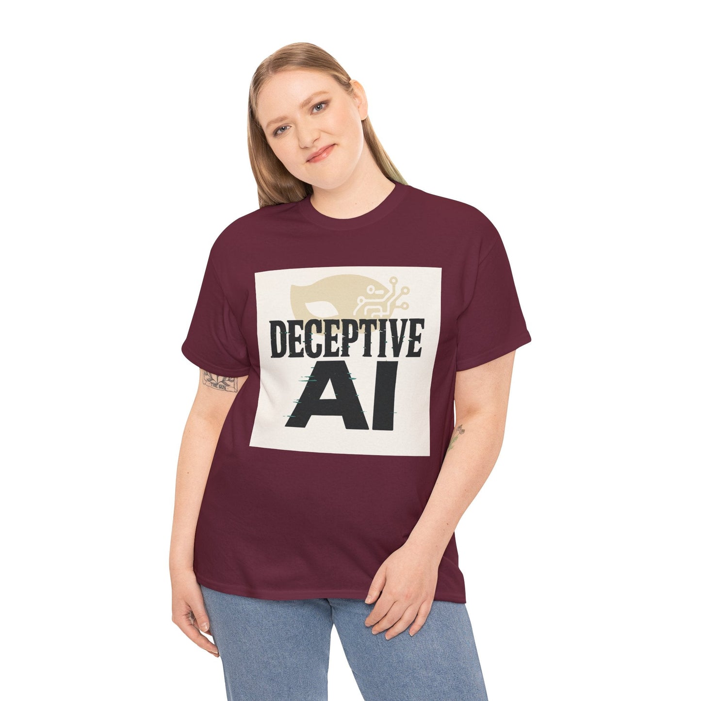 Deceptive AI Unisex Heavy Cotton Ruse Clues® Tee - Bold Graphic Tee for Tech Enthusiasts