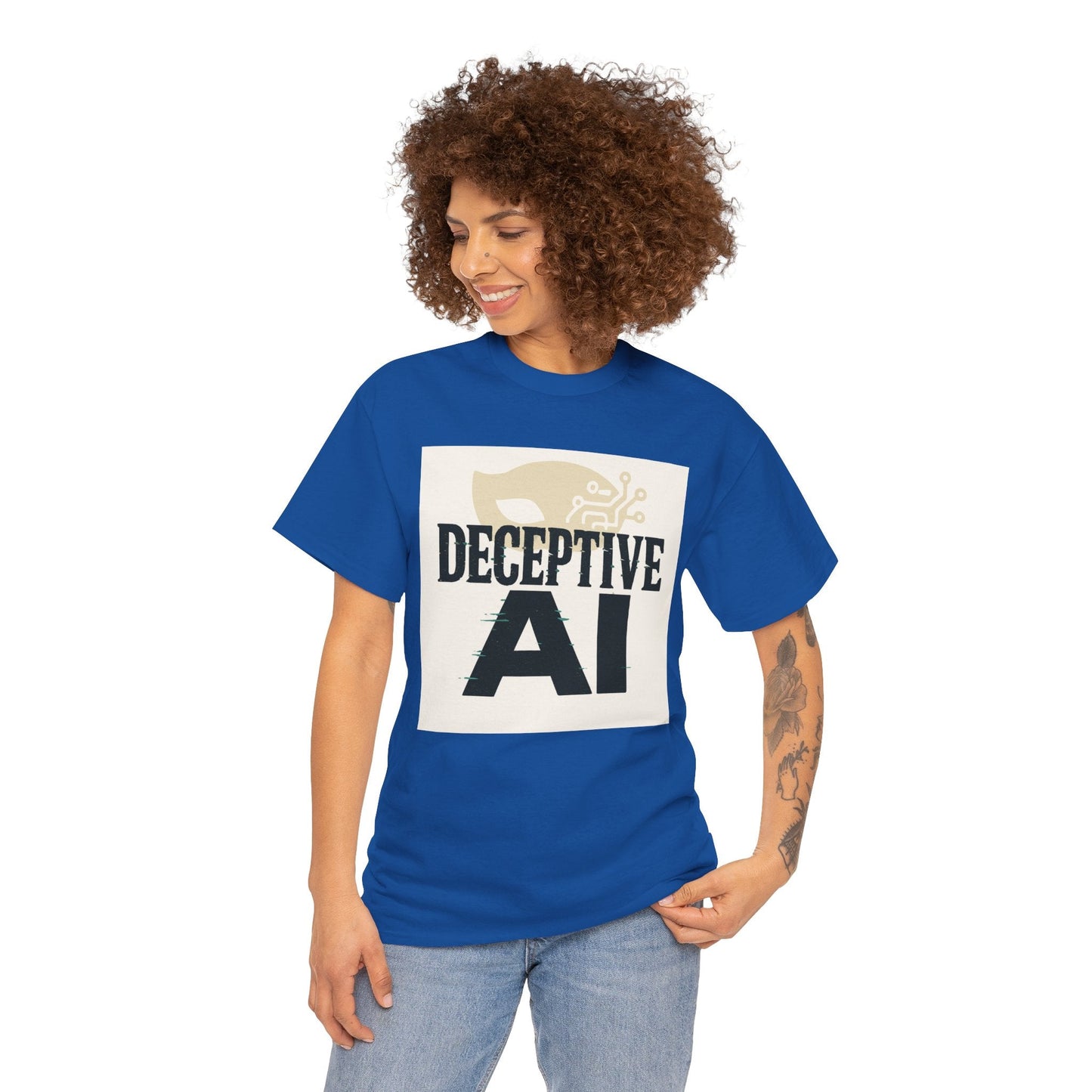 Deceptive AI Unisex Heavy Cotton Ruse Clues® Tee - Bold Graphic Tee for Tech Enthusiasts