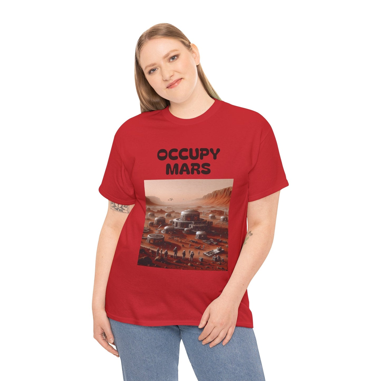 Occupy Mars™ Unisex Heavy Cotton Tee - Futuristic Space Shirt for Sci-Fi Lovers, Visionary Gift, Casual Wear, Trendy Apparel