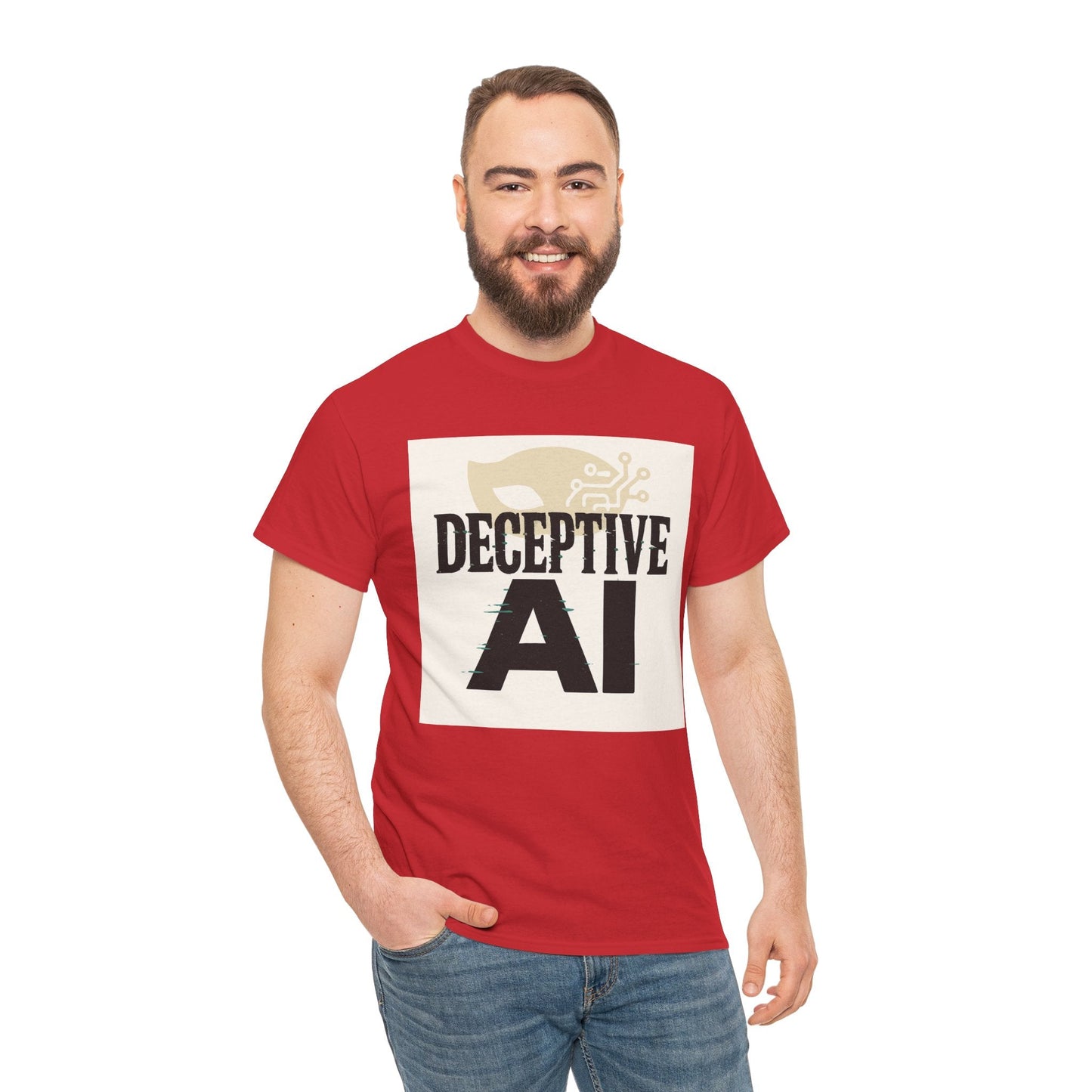 Deceptive AI Unisex Heavy Cotton Ruse Clues® Tee - Bold Graphic Tee for Tech Enthusiasts